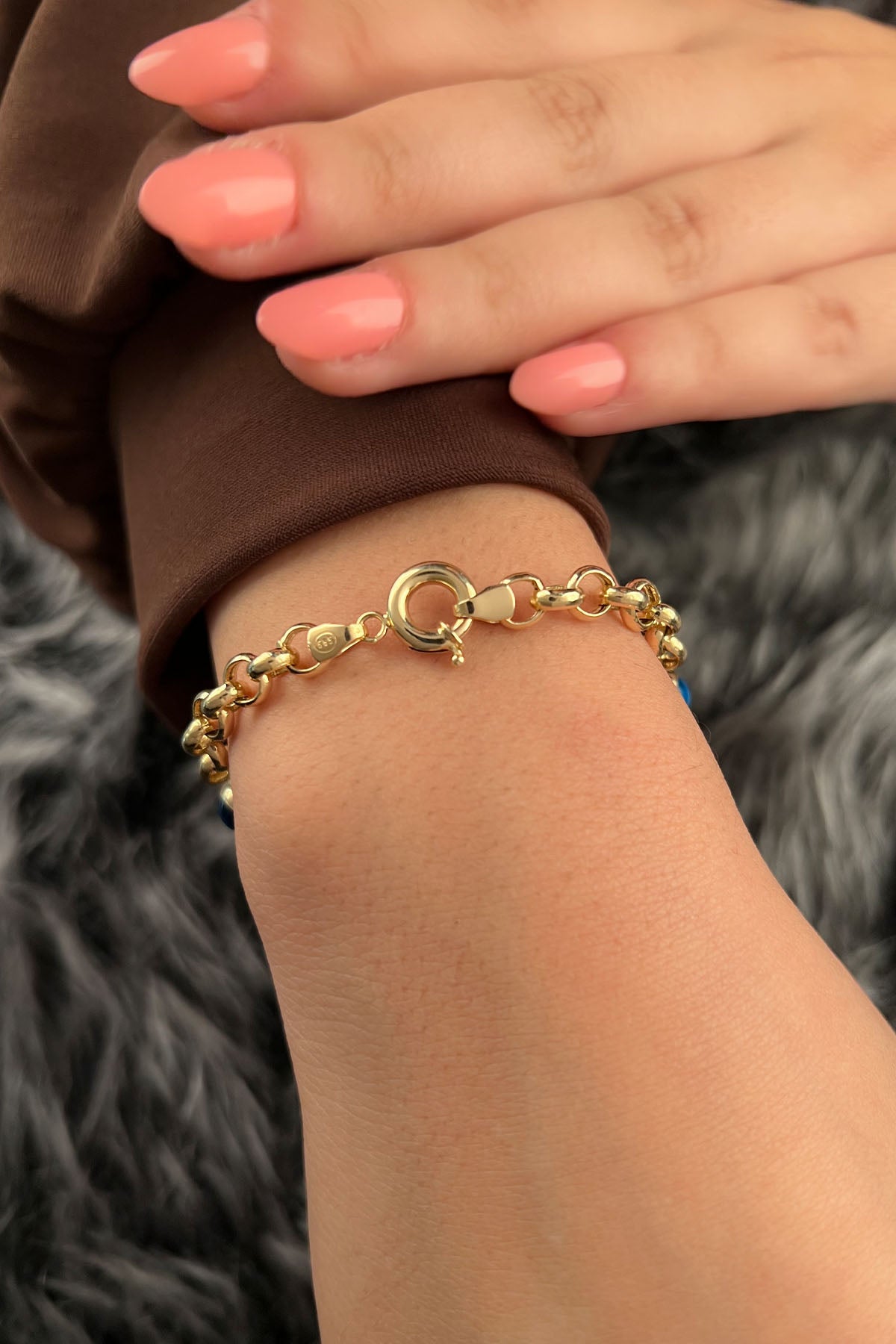 14K Gold Rolo 3 Evil Eye Bracelet