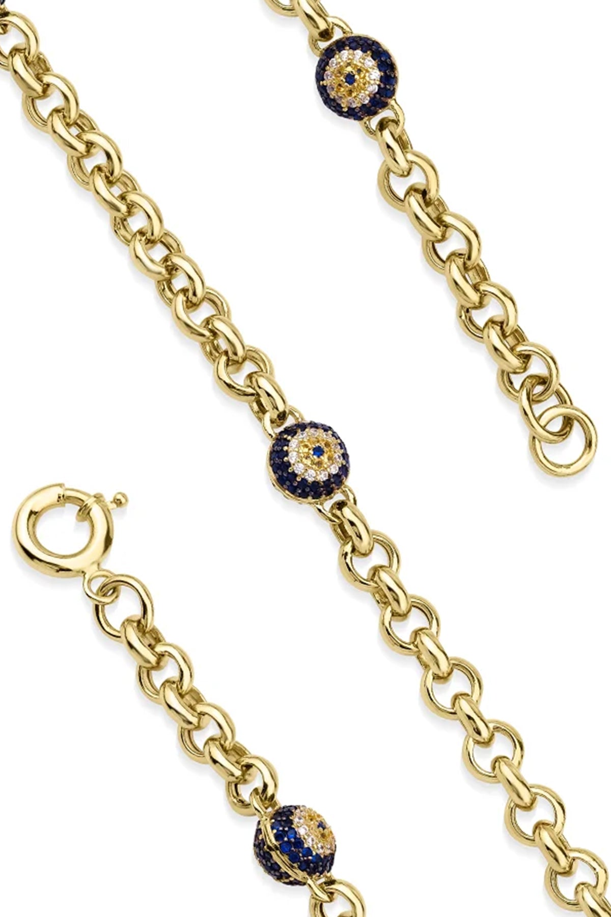 14K Gold Rolo Bracelet Evil Eye Bracelet