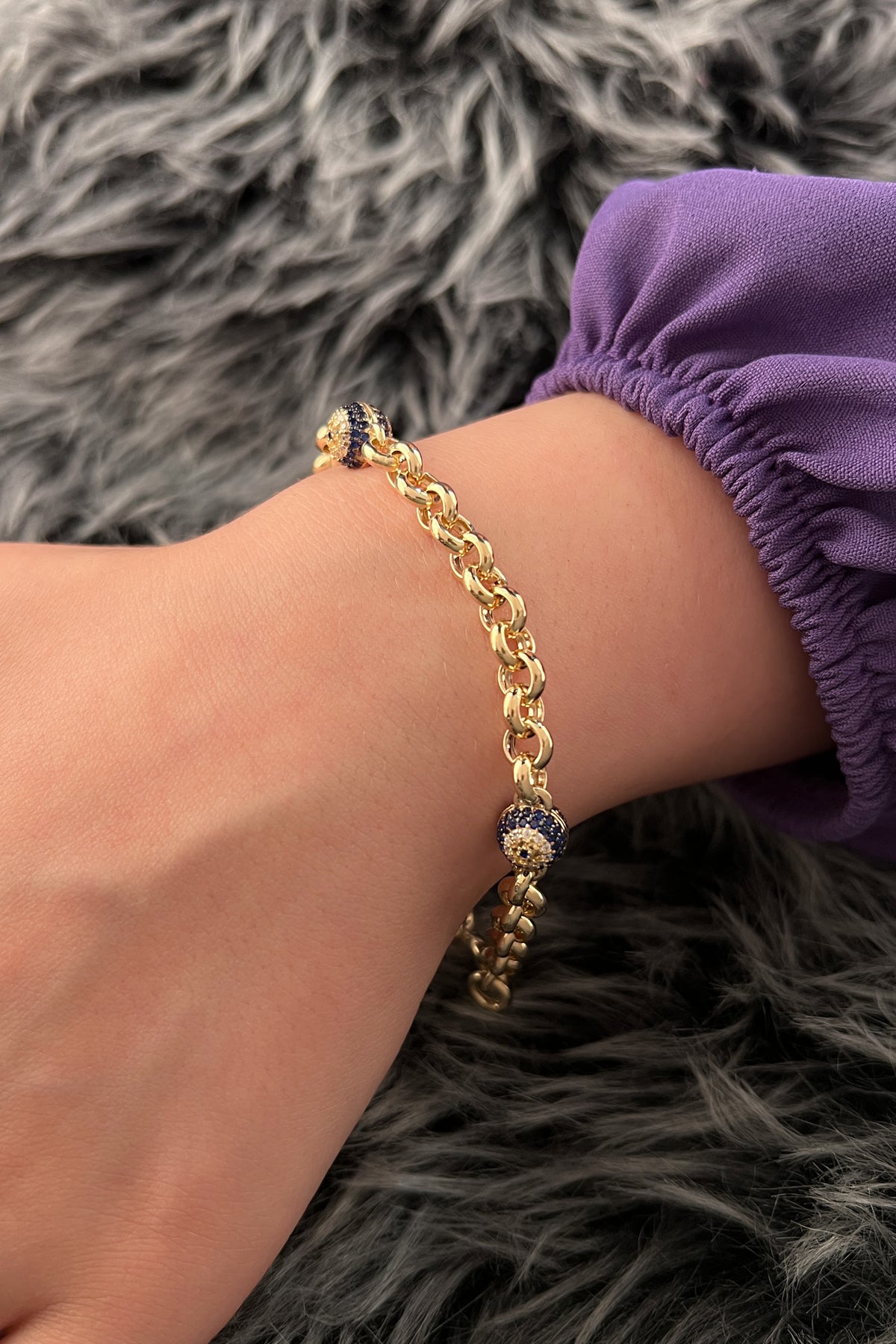 14K Gold Rolo Bracelet Evil Eye Bracelet