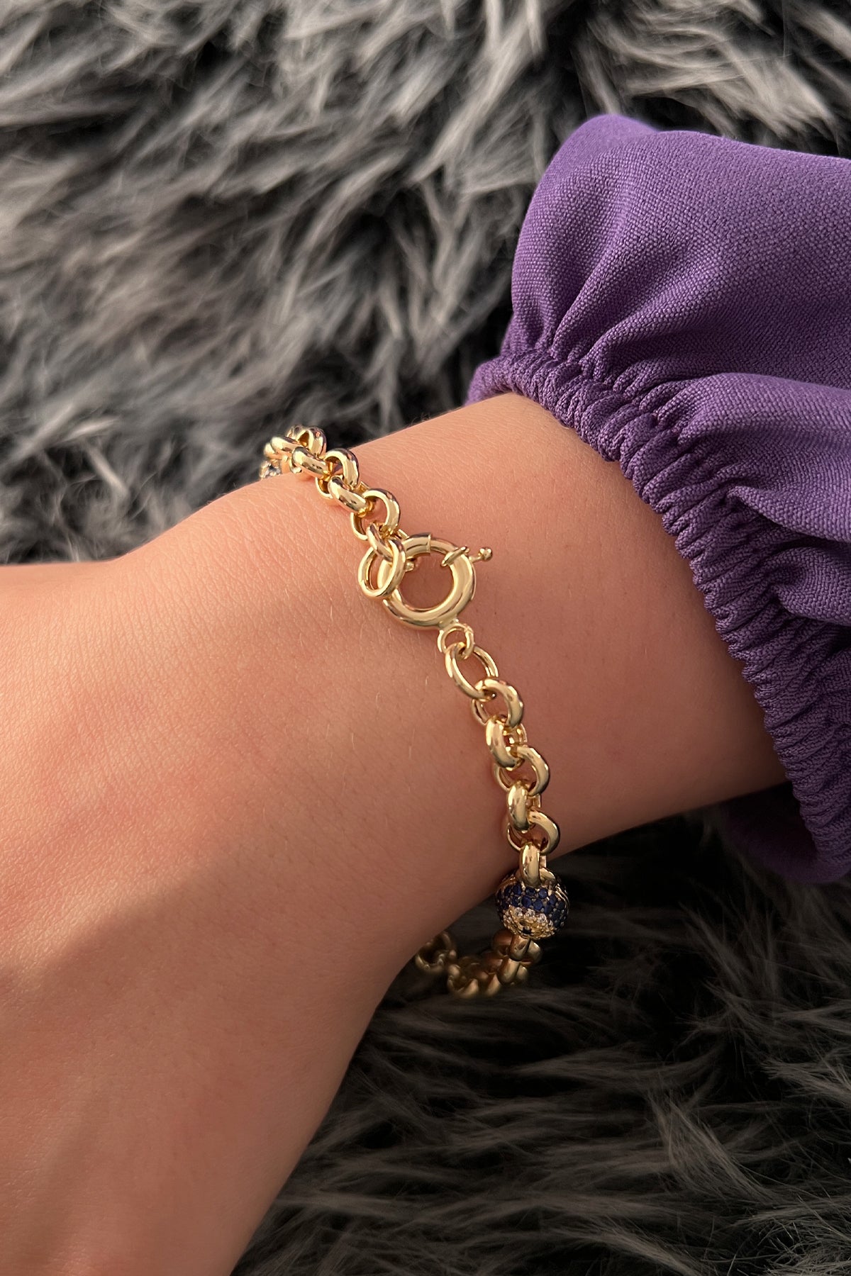 14K Gold Rolo Bracelet Evil Eye Bracelet