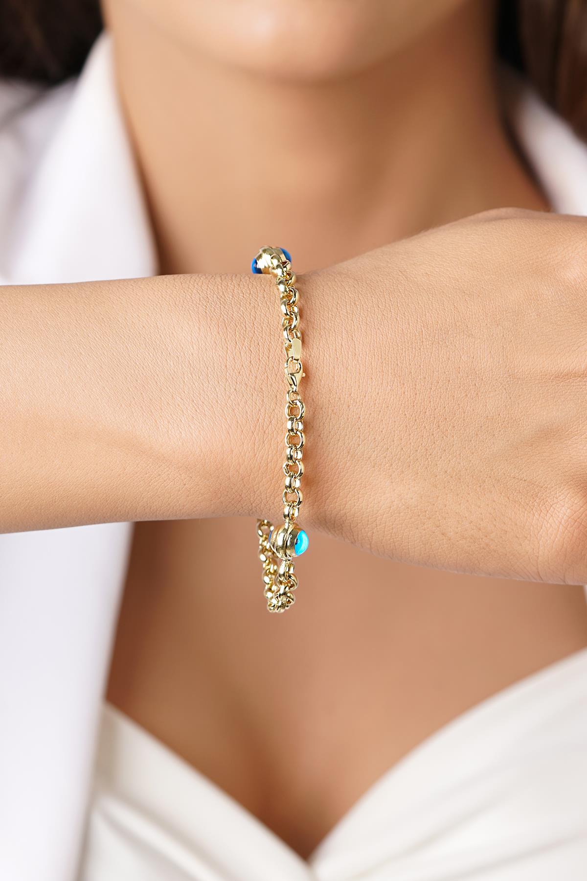 14K Gold Rolo Evil Eye Bracelet