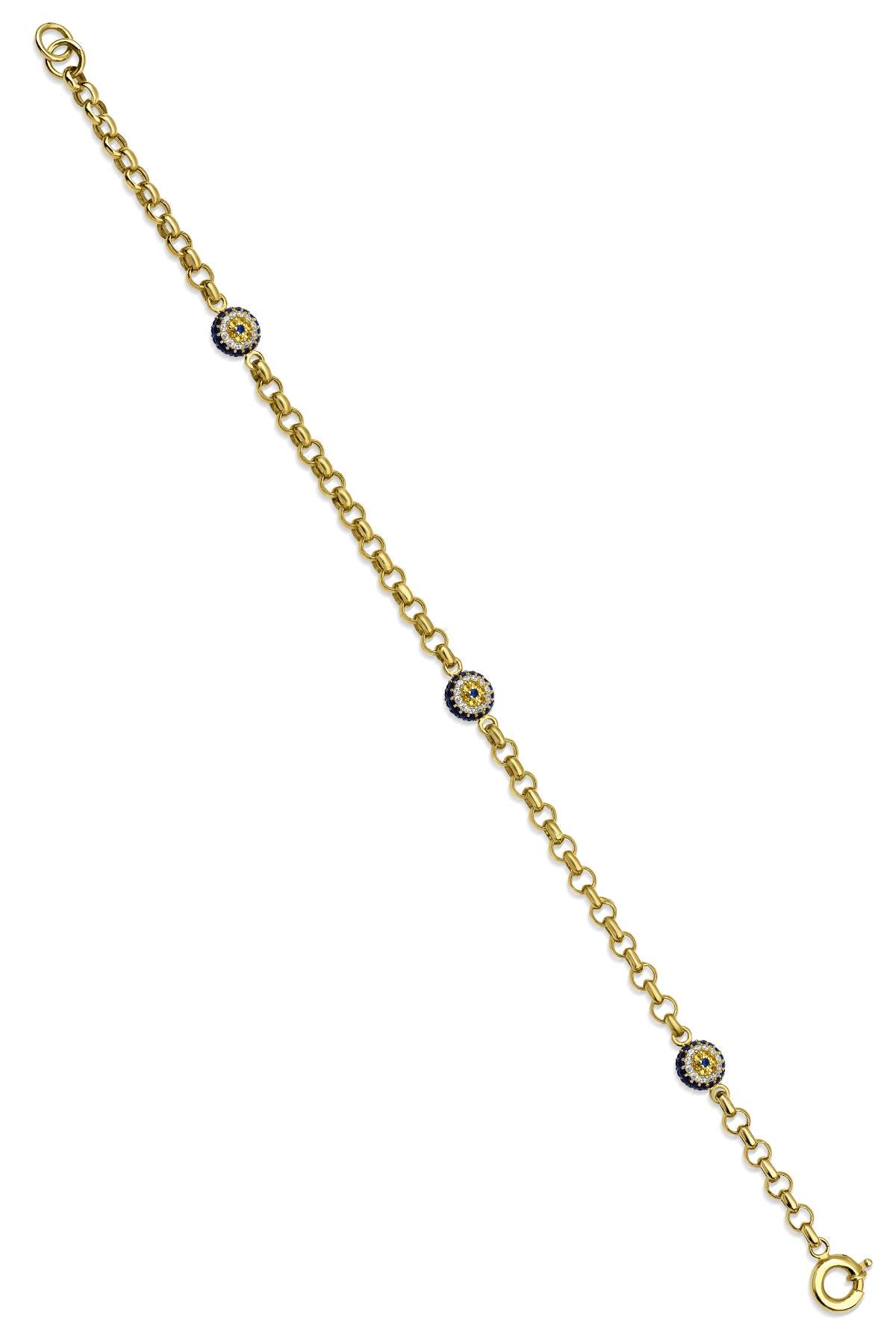 14K Gold Rolo Evil Eye Bracelet