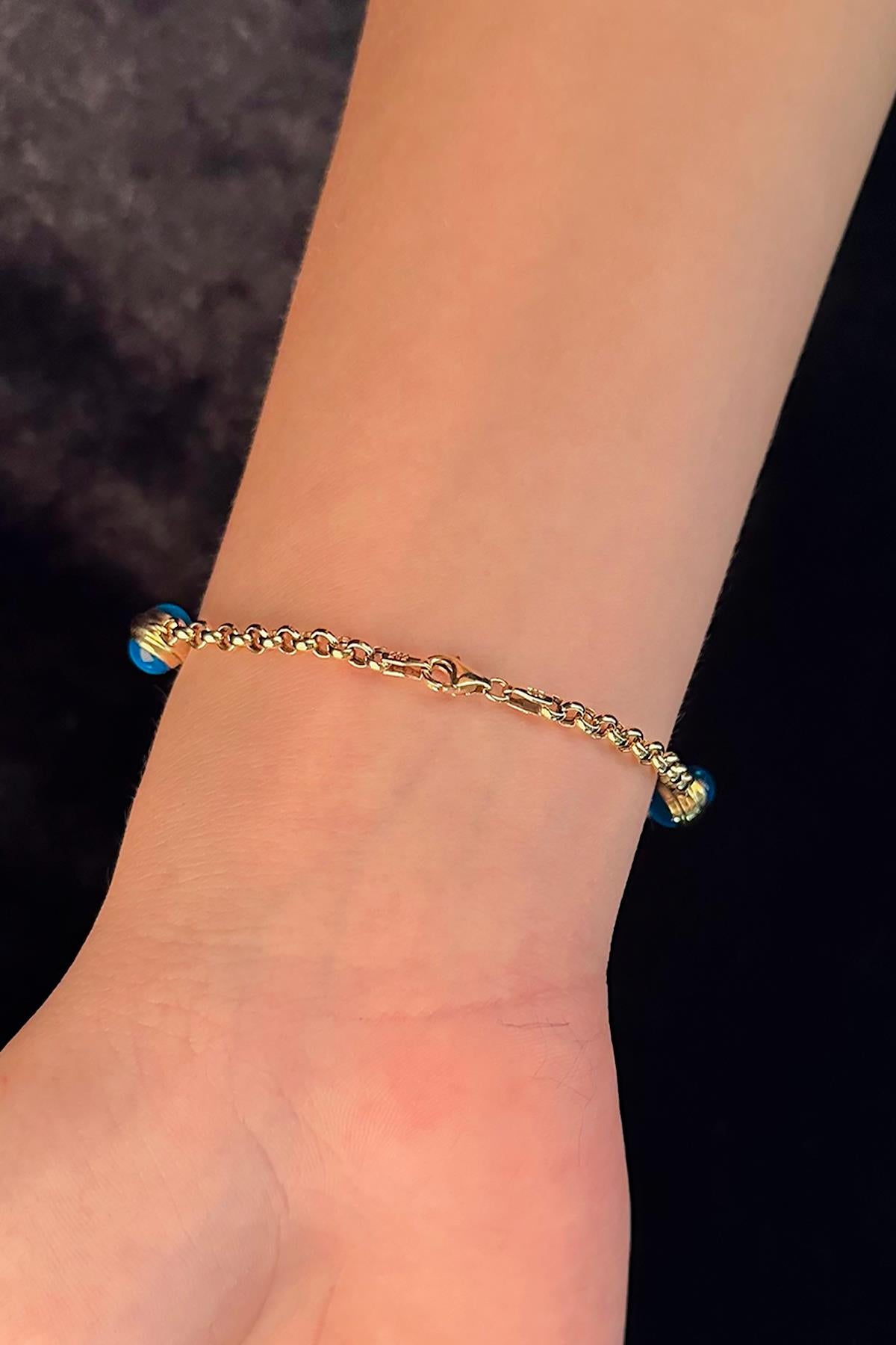 14K Gold Rolo Evil Eye Bracelet