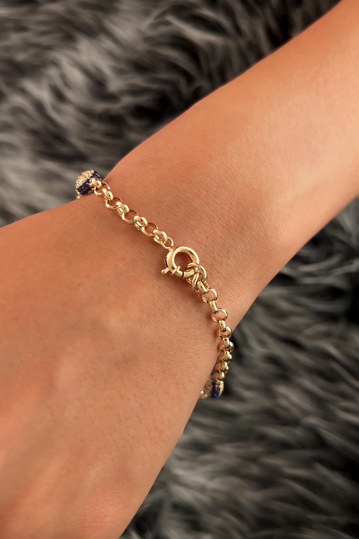 14K Gold Rolo Evil Eye Bracelet