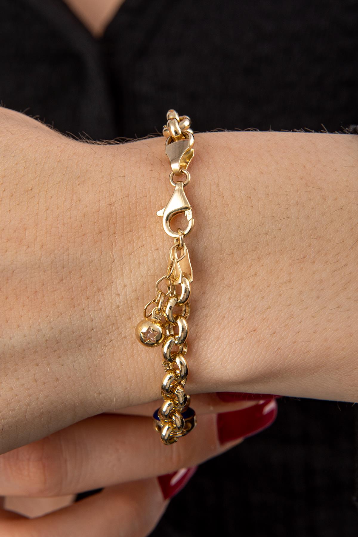 14K Gold Rolo Evil Eyes Bracelet