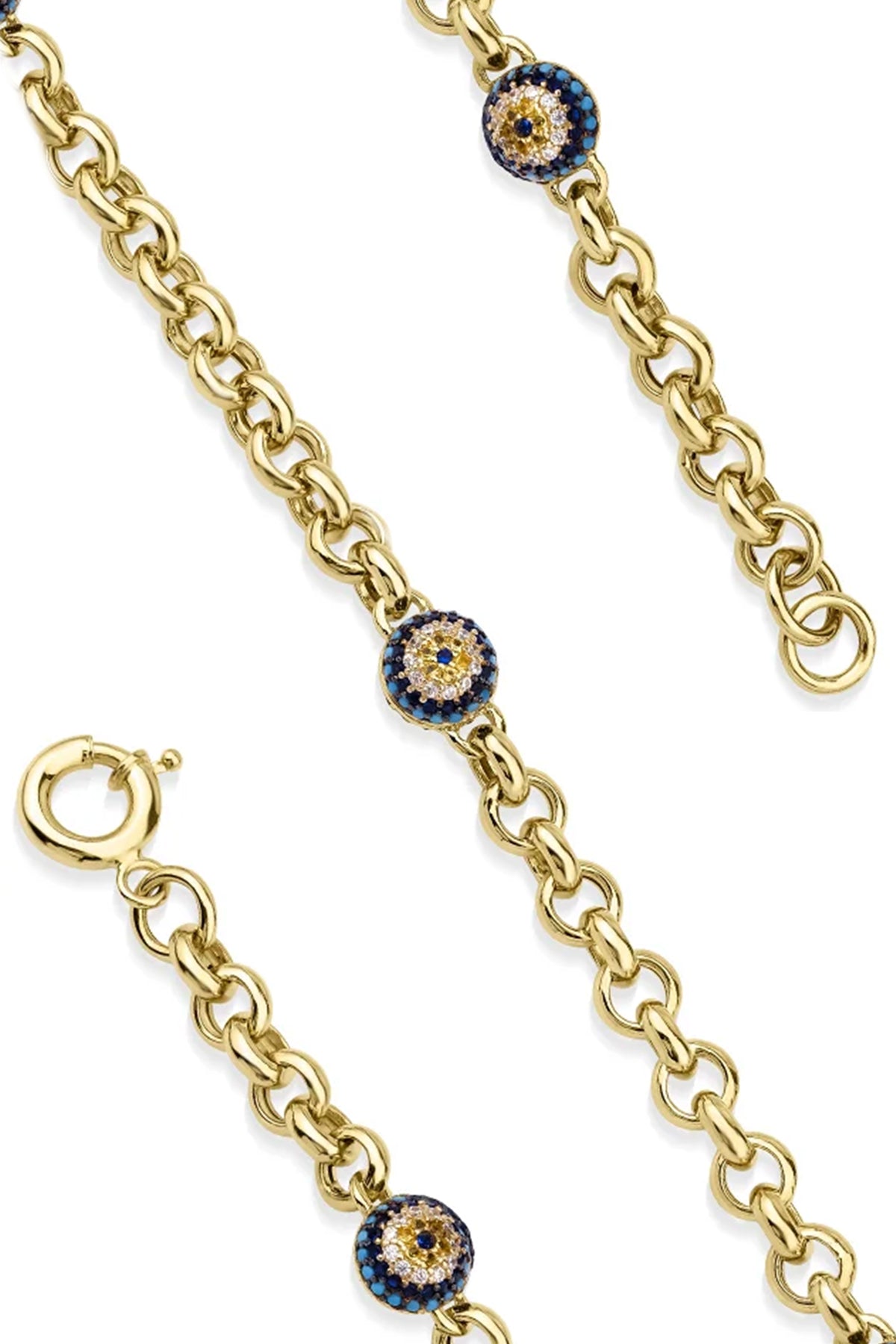 14K Gold Rolo Turquoise Evil Eye Bracelet