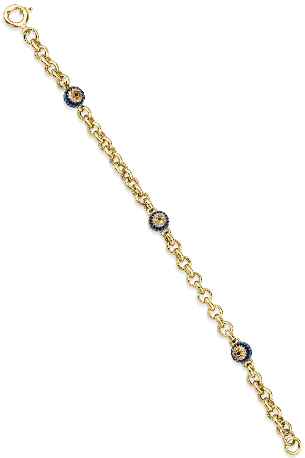 14K Gold Rolo Turquoise Evil Eye Bracelet