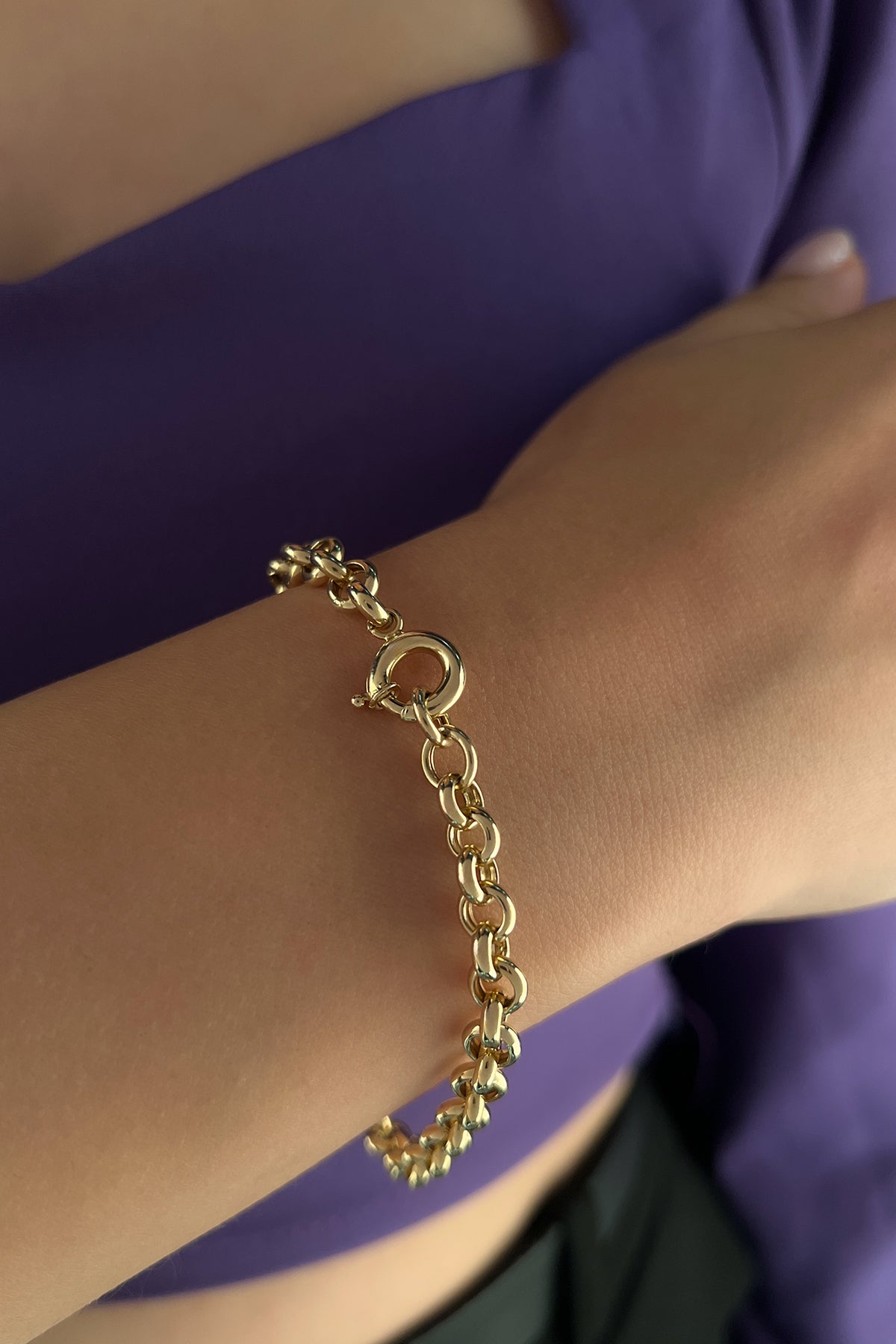14K Gold Rolo With 1 Evil Eye Bracelet