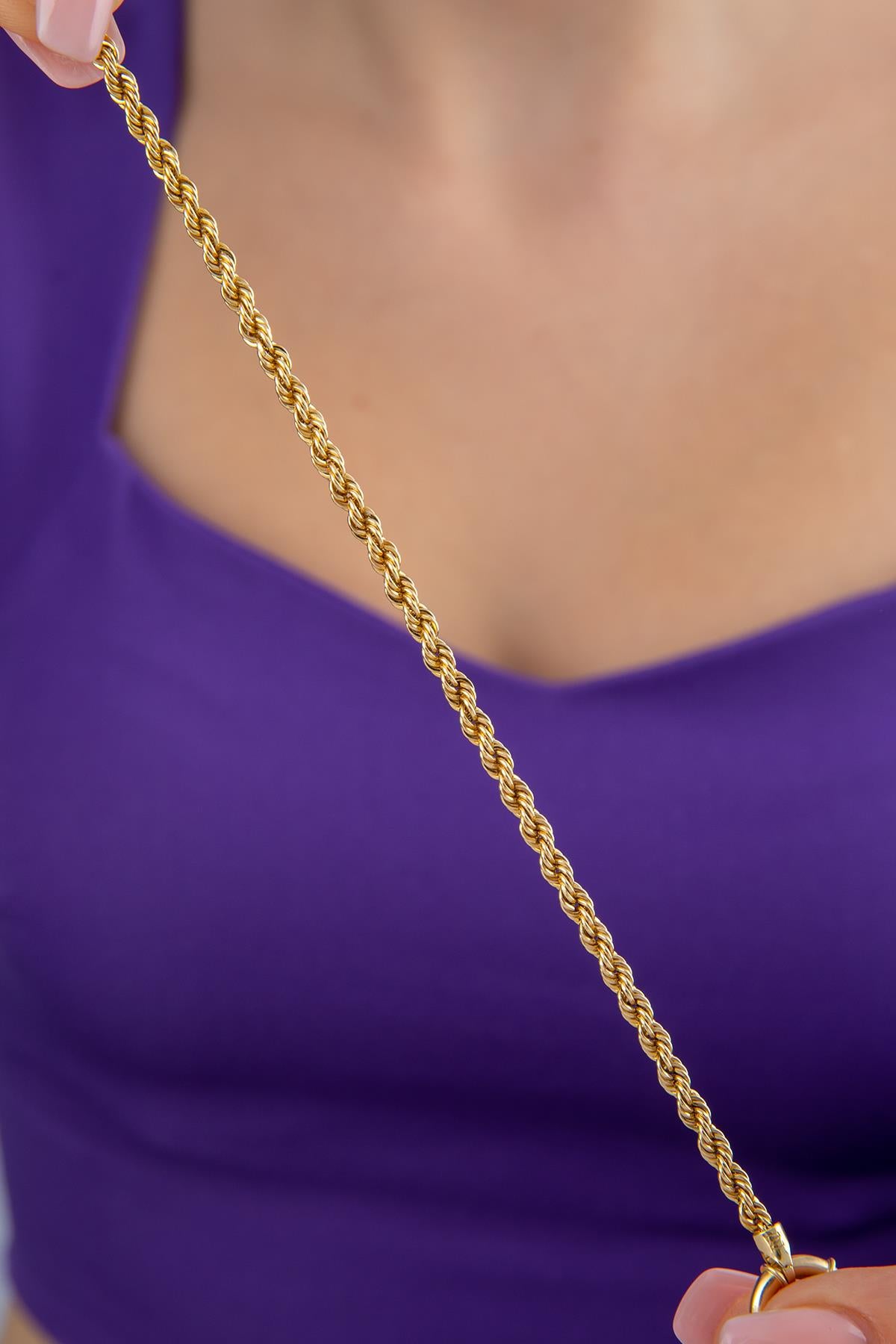 14K Gold Rope Chain Bracelet 0.124 inch