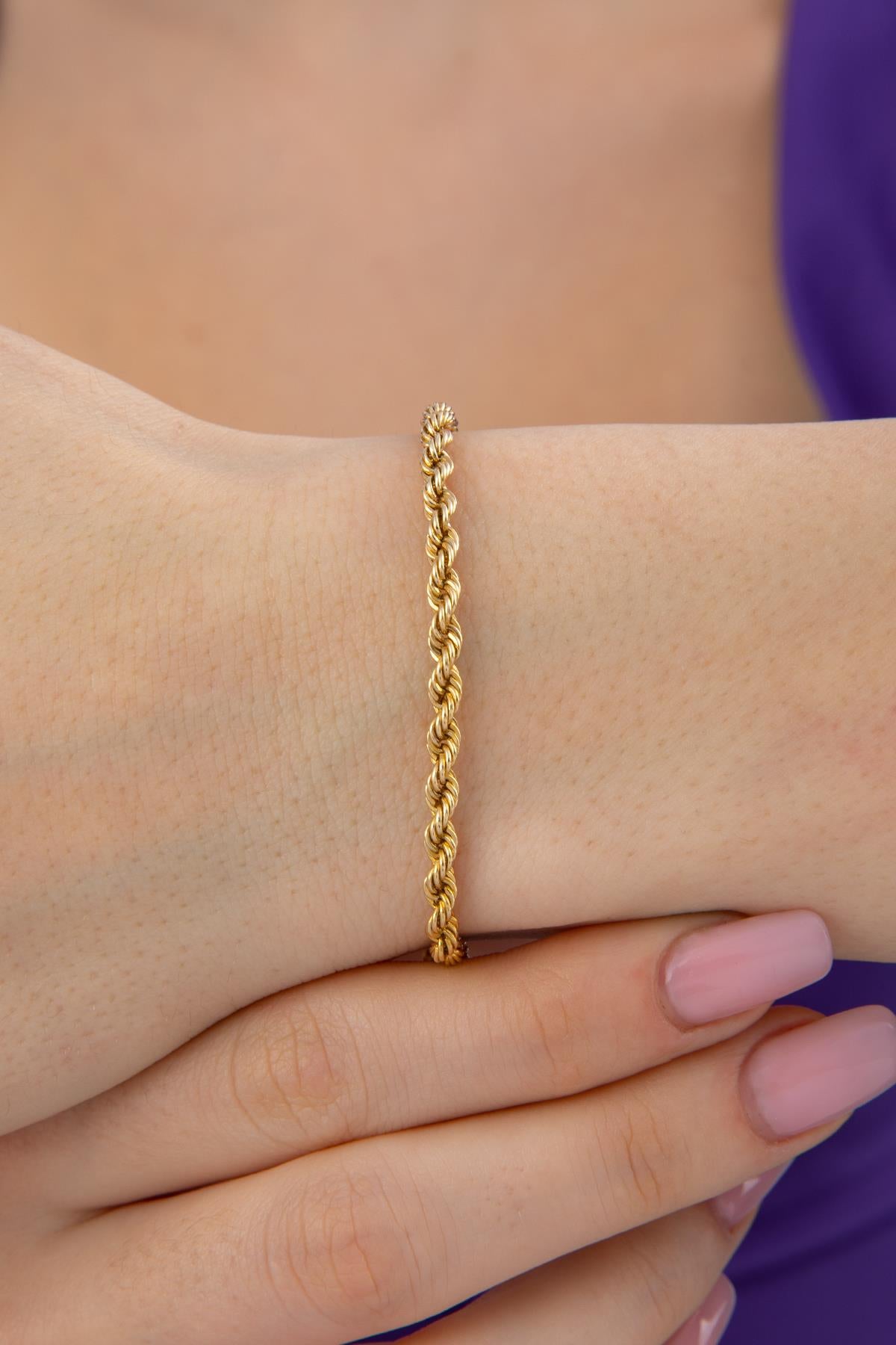 14K Gold Rope Chain Bracelet 0.124 inch