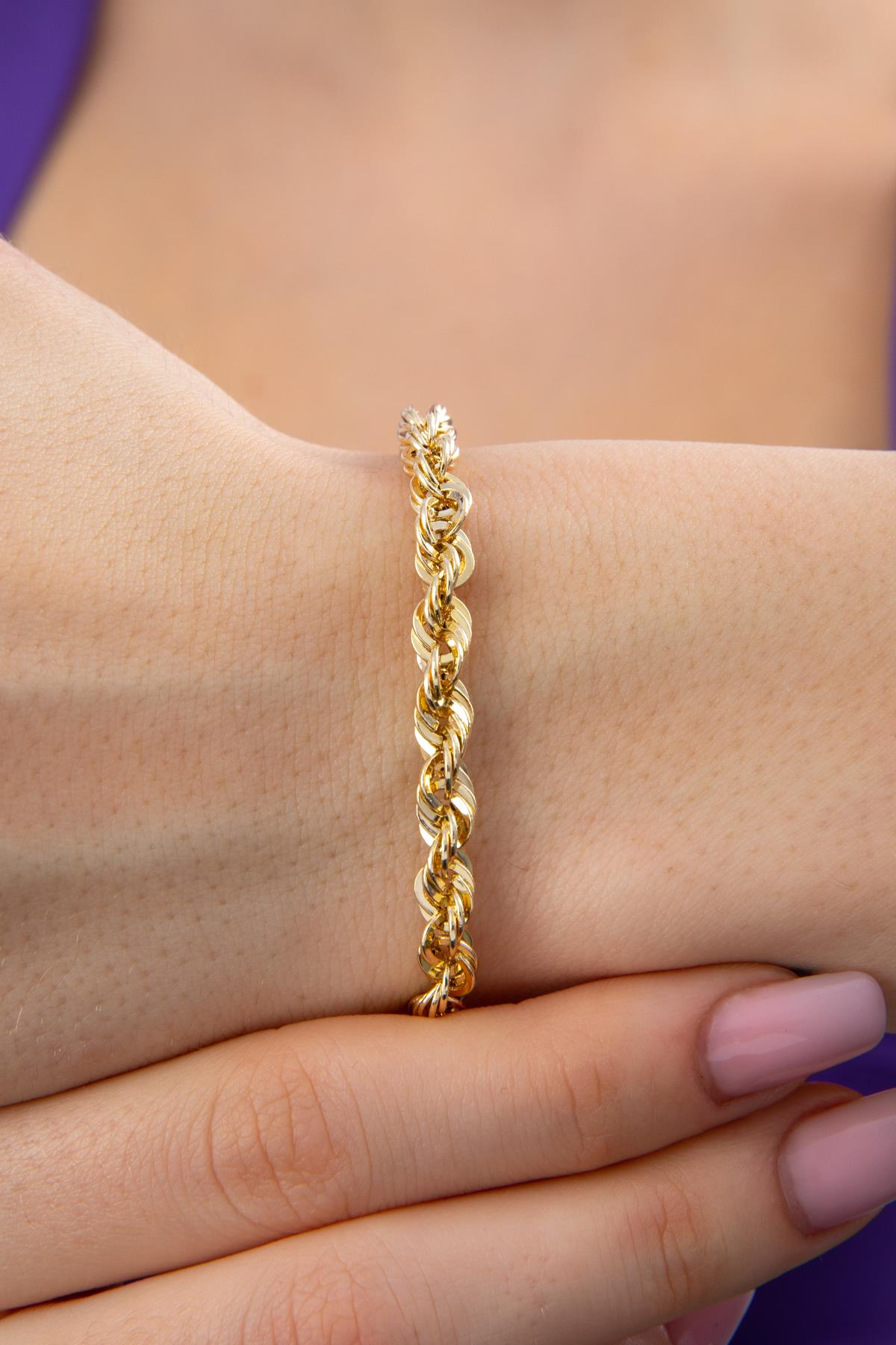 14K Gold Rope Chain Bracelet 0.200 inch