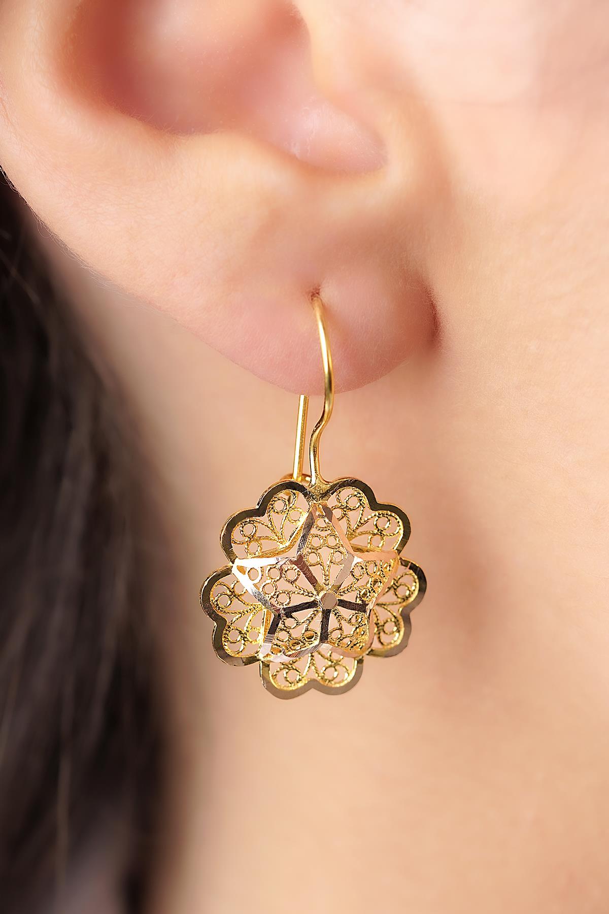 14K Gold Rose Motif Filigree Earrings – Mother’s Earrings