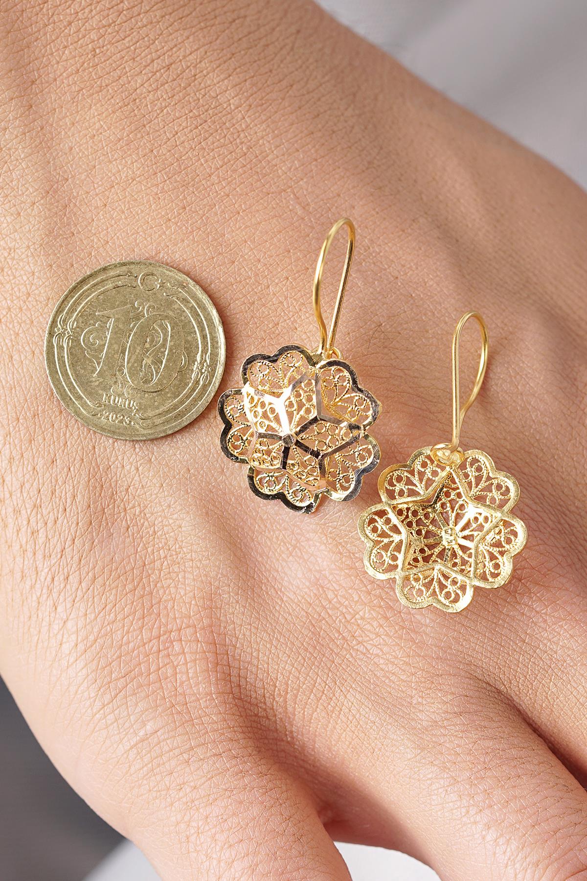 14K Gold Rose Motif Filigree Earrings – Mother’s Earrings