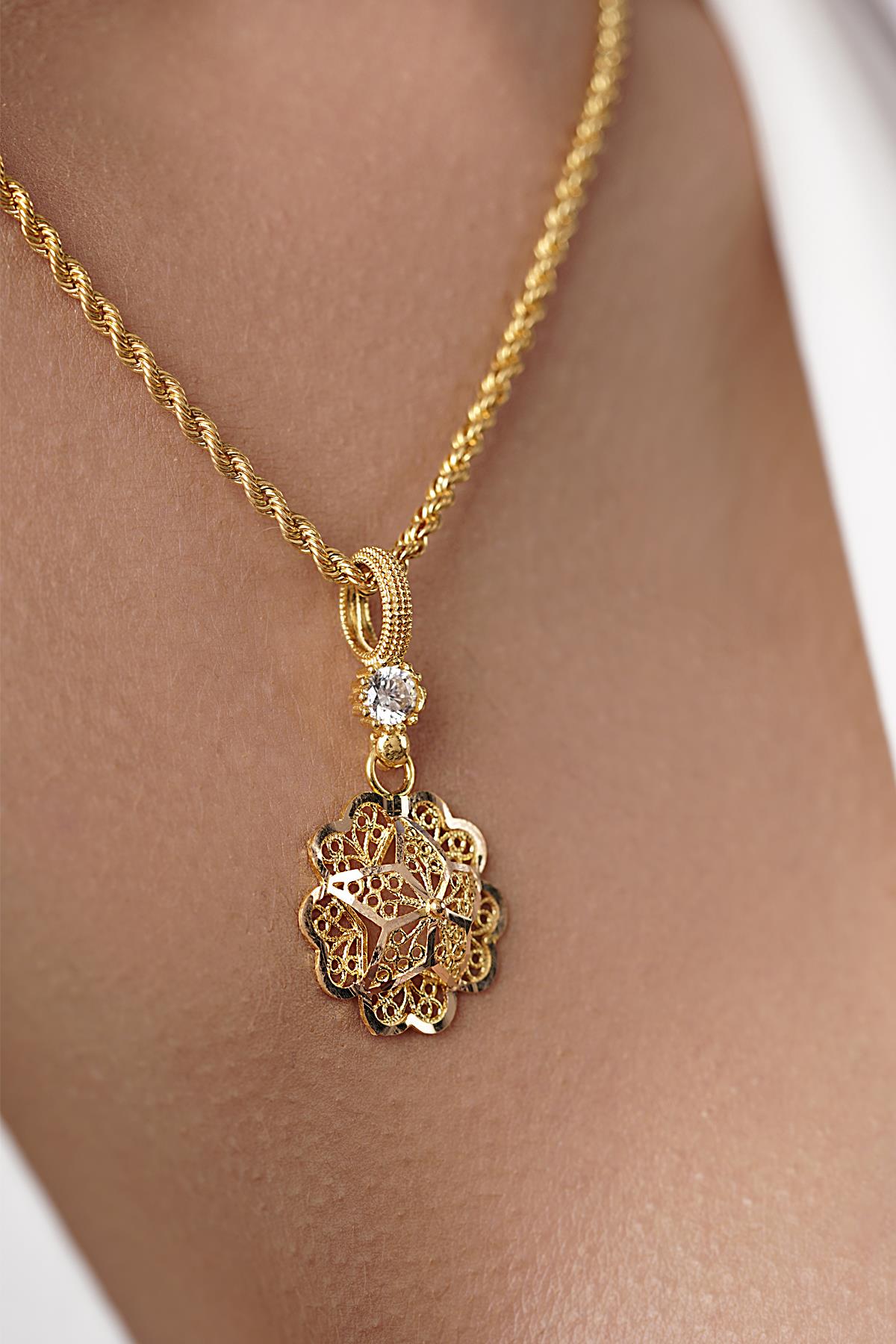 14K Gold Rose Motif Filigree Necklace – Mother’s Necklace