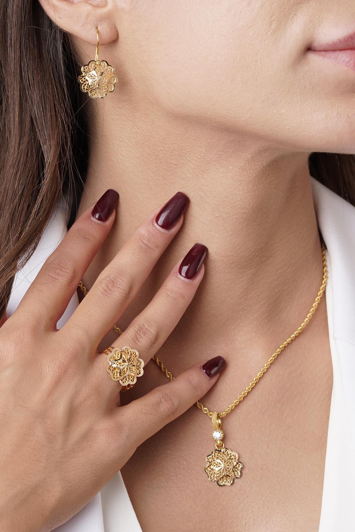 14K Gold Rose Motif Filigree Set – Mother’s Set