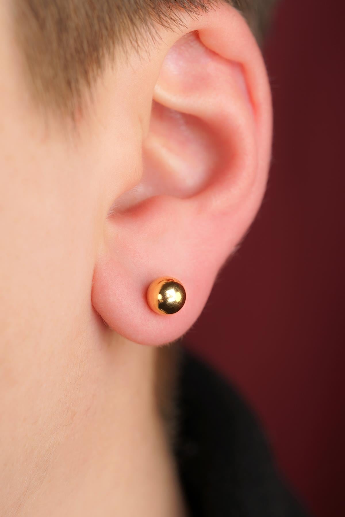 14K Gold Round Ball Men’s Earring