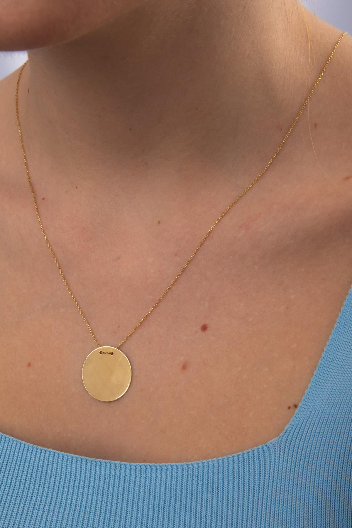 14K Gold Round Plate Necklace