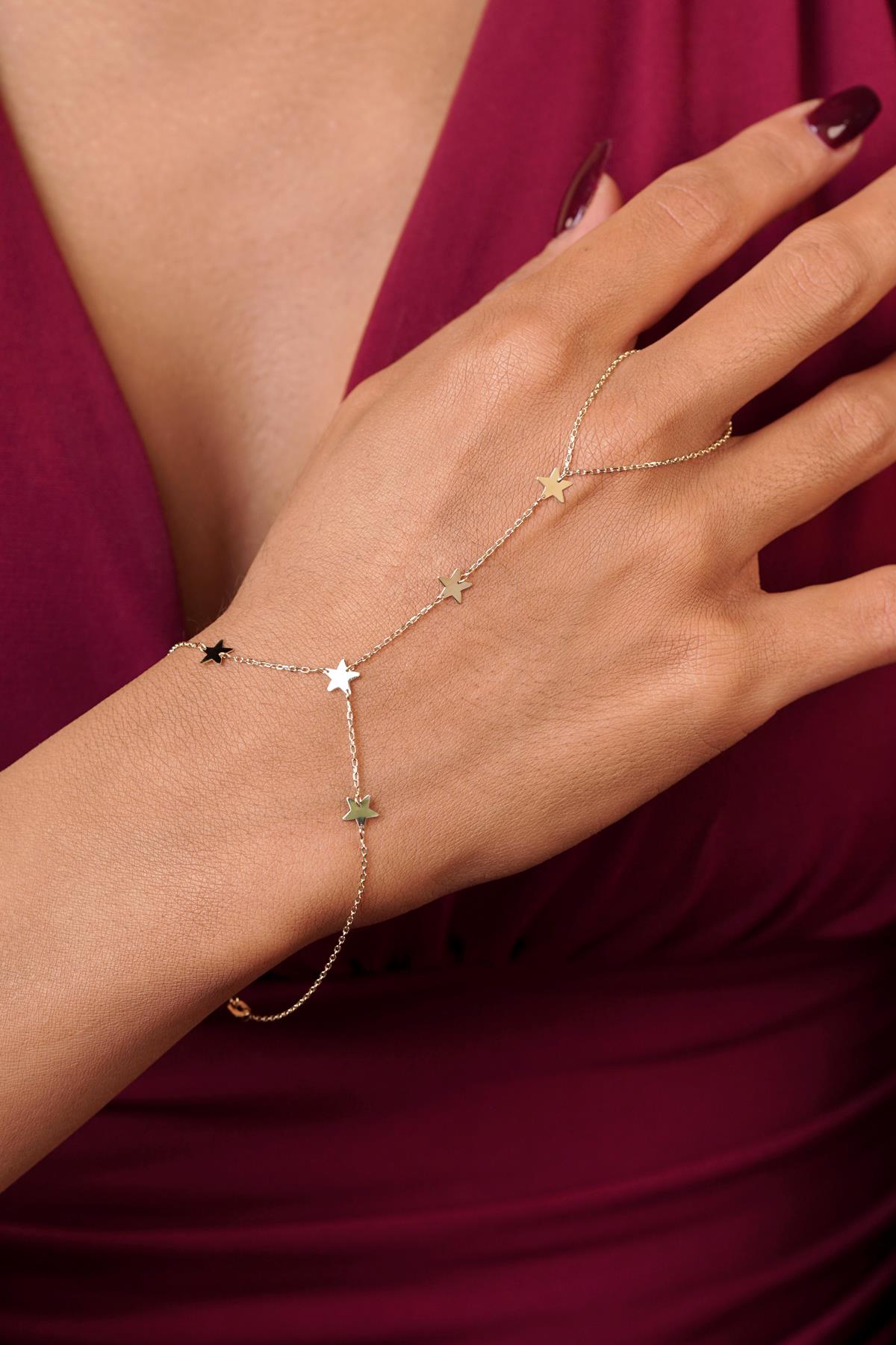 14K Gold Row of Stars Hand Chain