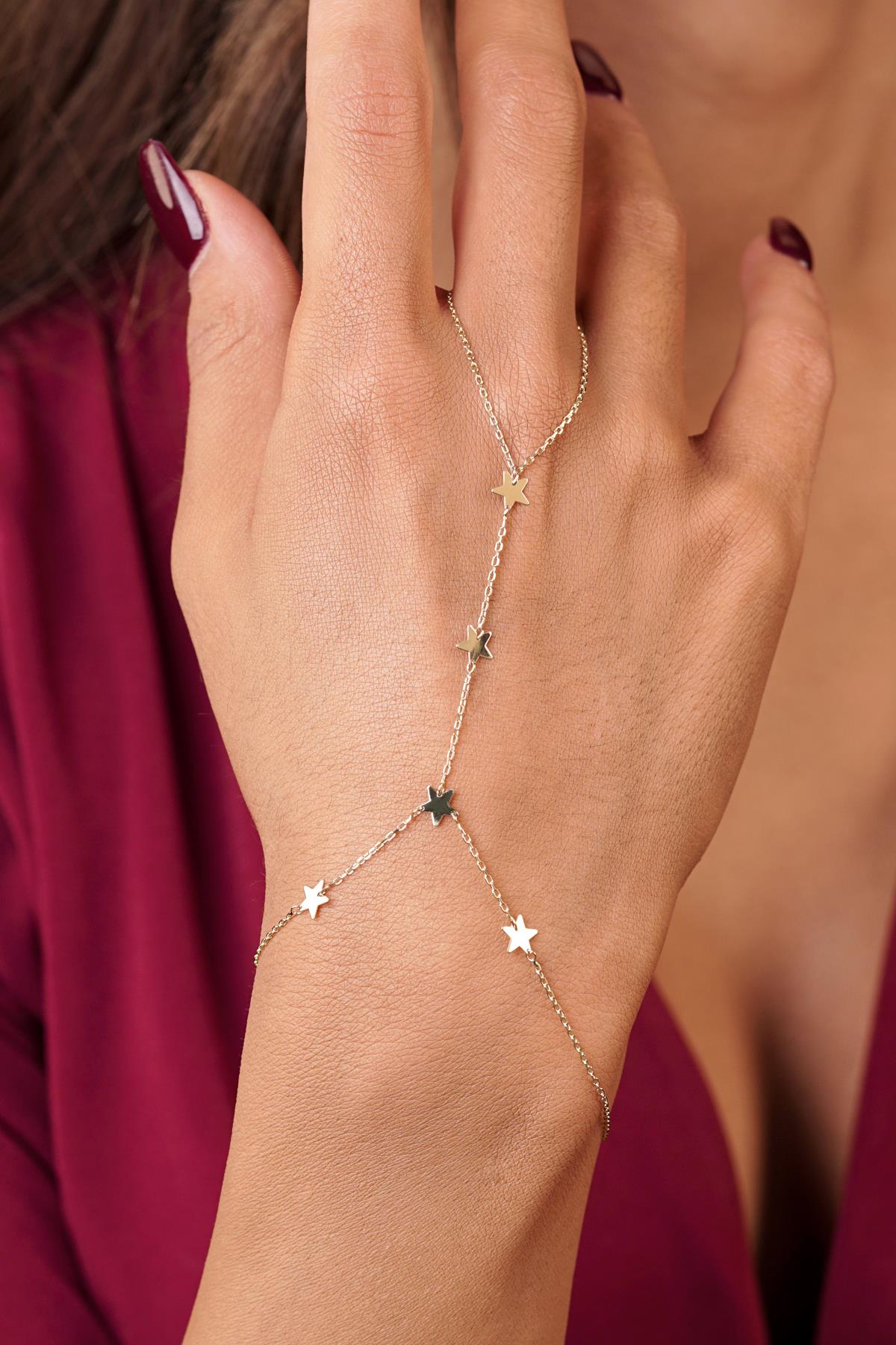 14K Gold Row of Stars Hand Chain