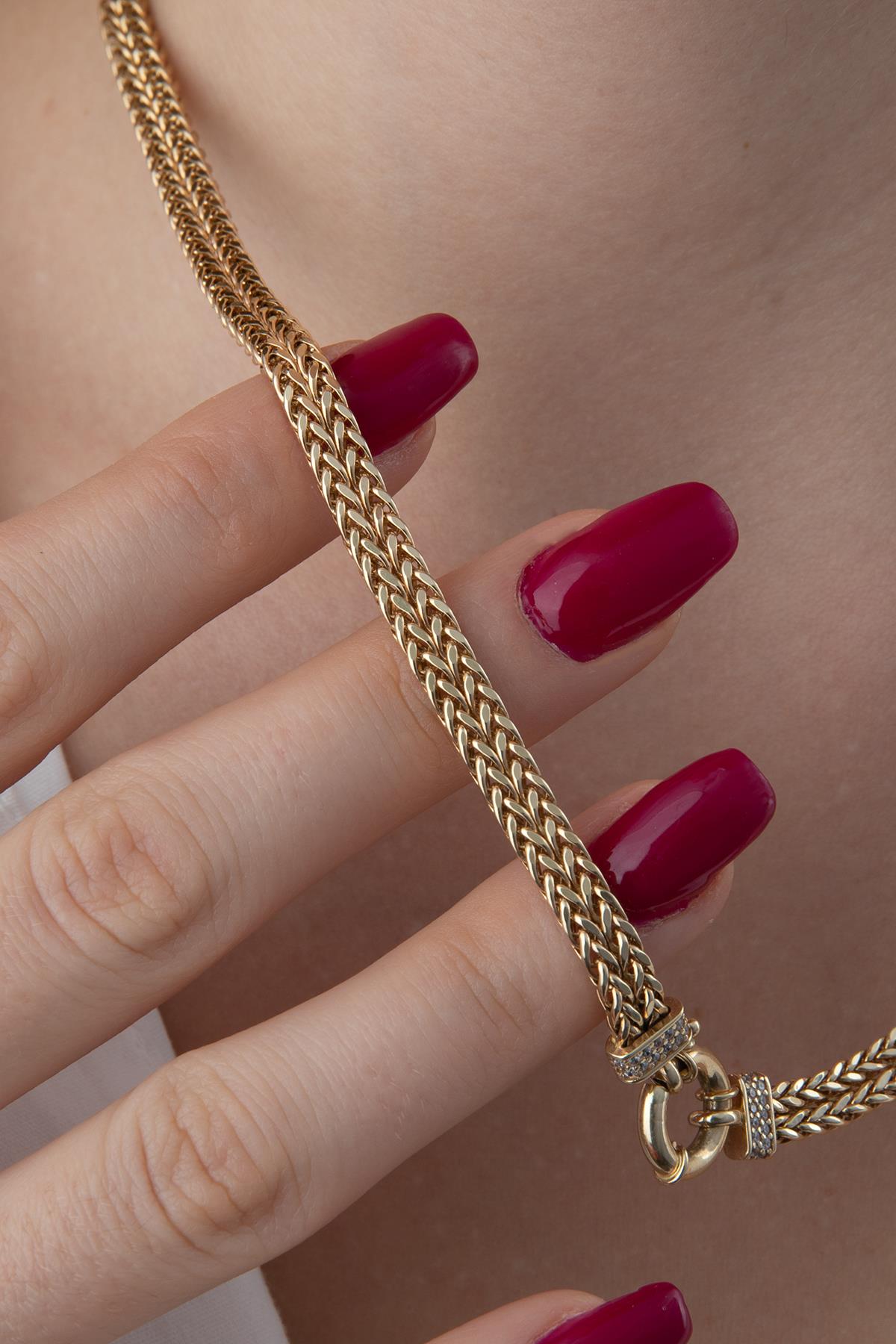 14K Gold Sailor Clasp Double Row Foxtail Chain