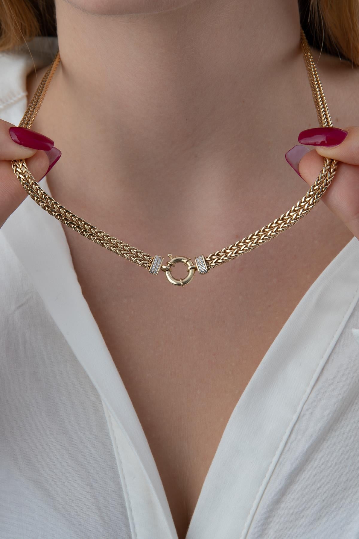 14K Gold Sailor Clasp Double Row Foxtail Chain