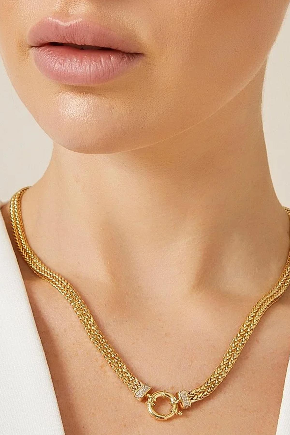 14K Gold Sailor Clasp Double Row Foxtail Chain