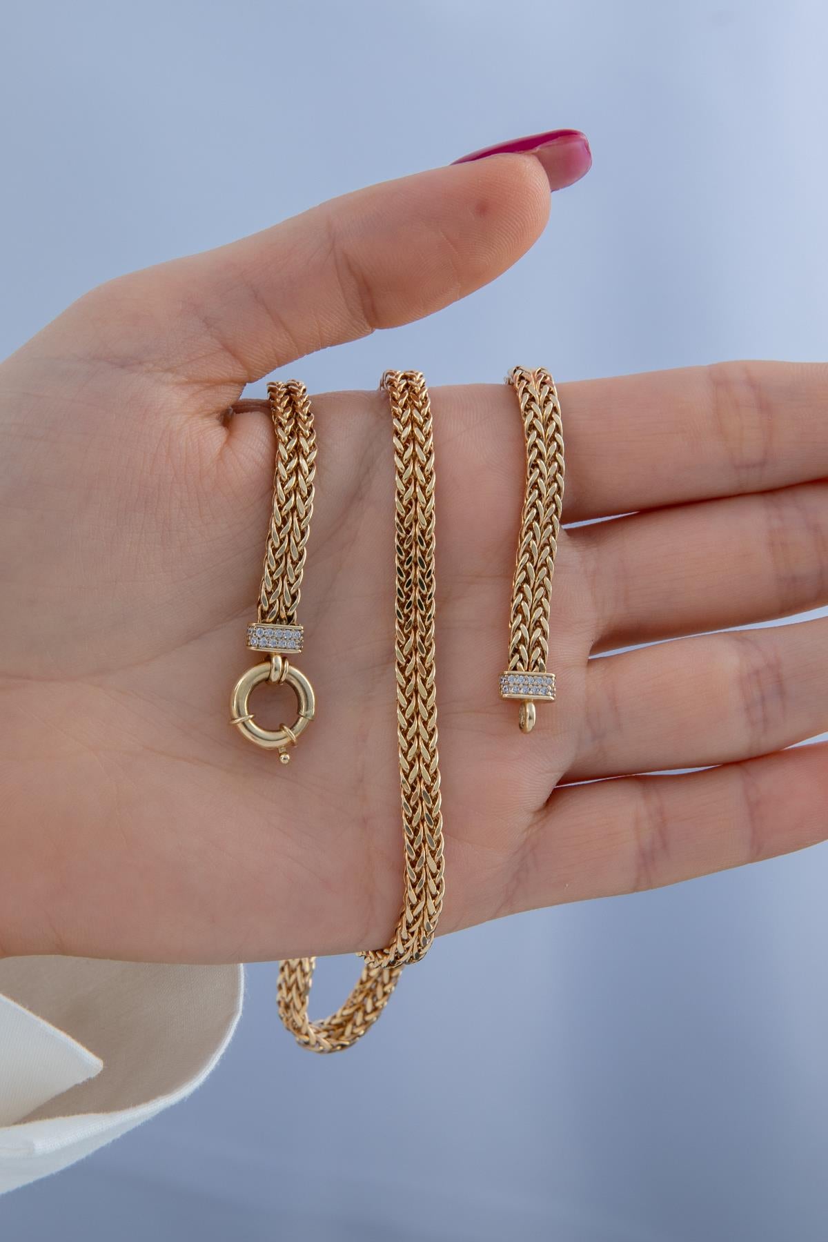 14K Gold Sailor Clasp Double Row Foxtail Chain