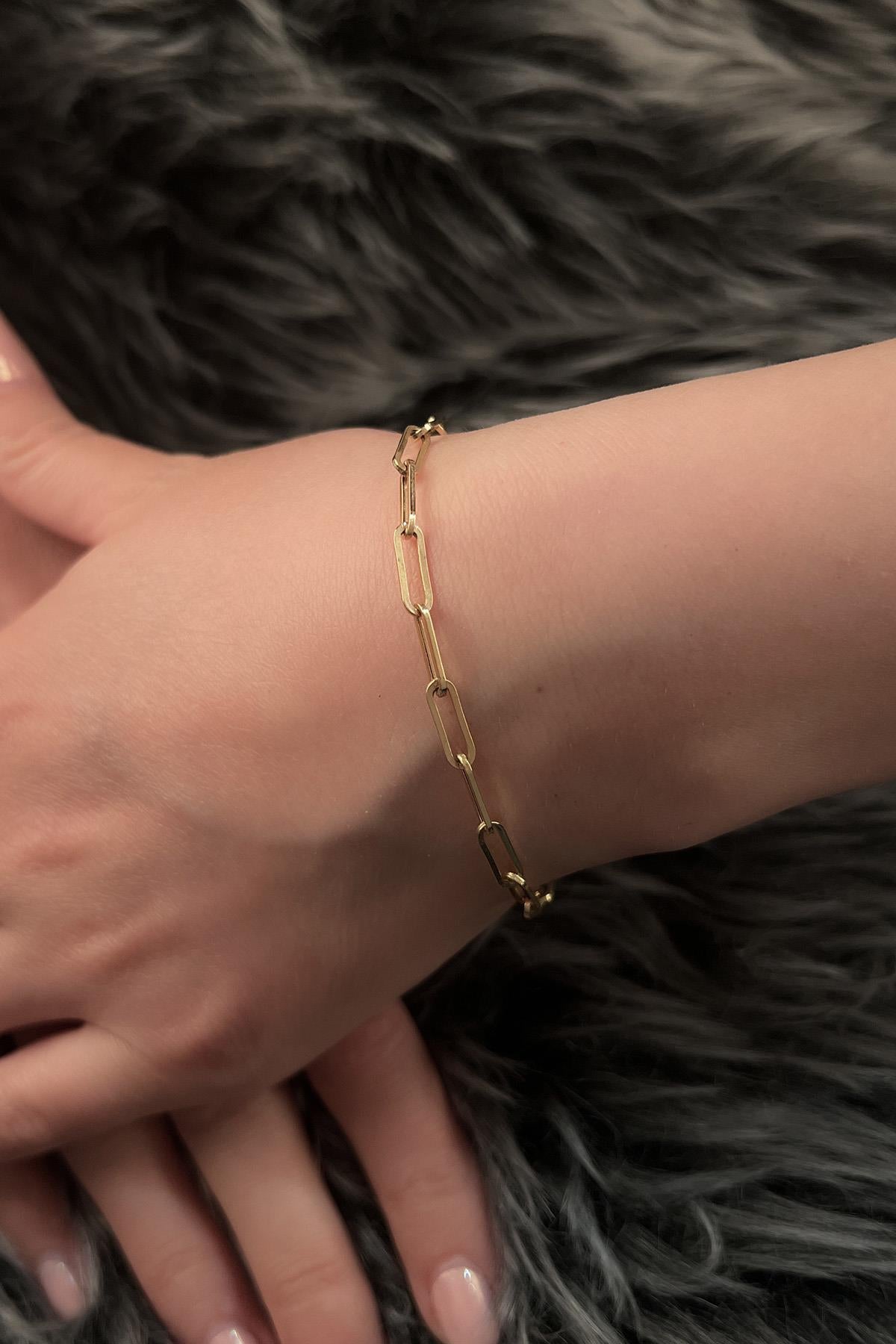 14K Gold Sailor Lock Paperclip Bracelet