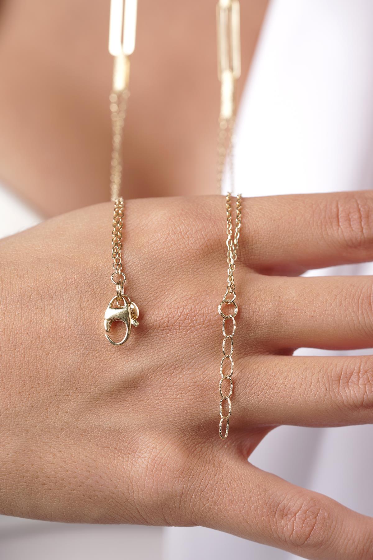 14K Solid Gold Sandblasted Paperclip Necklace