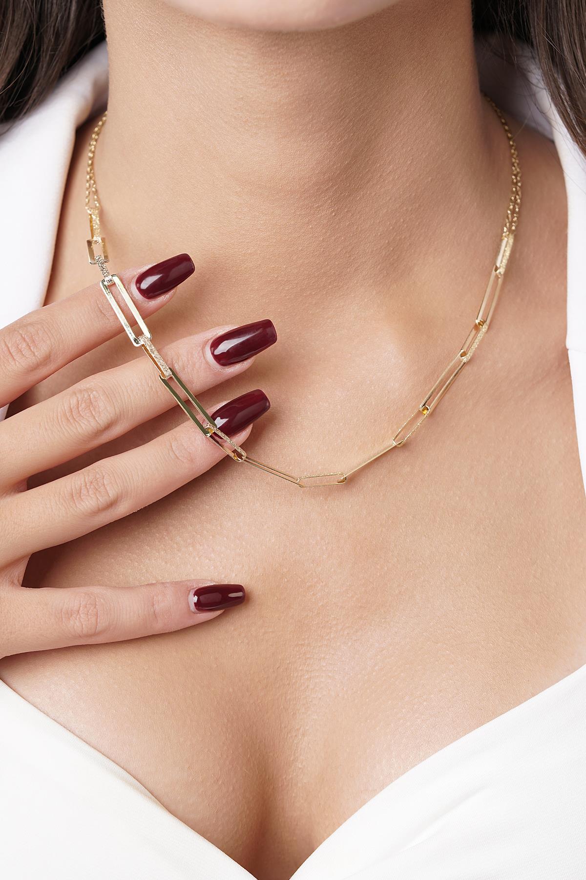 14K Gold Sandblasted Paperclip Necklace