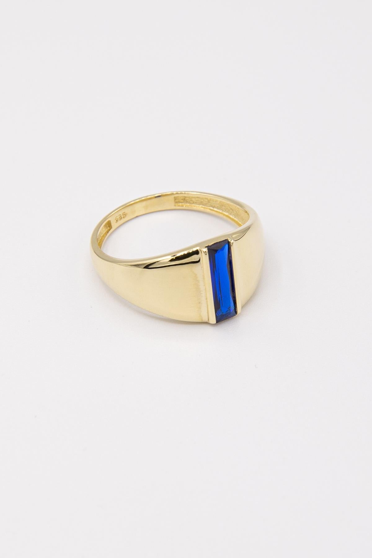 14K Solid Gold Sapphire Bar Ring