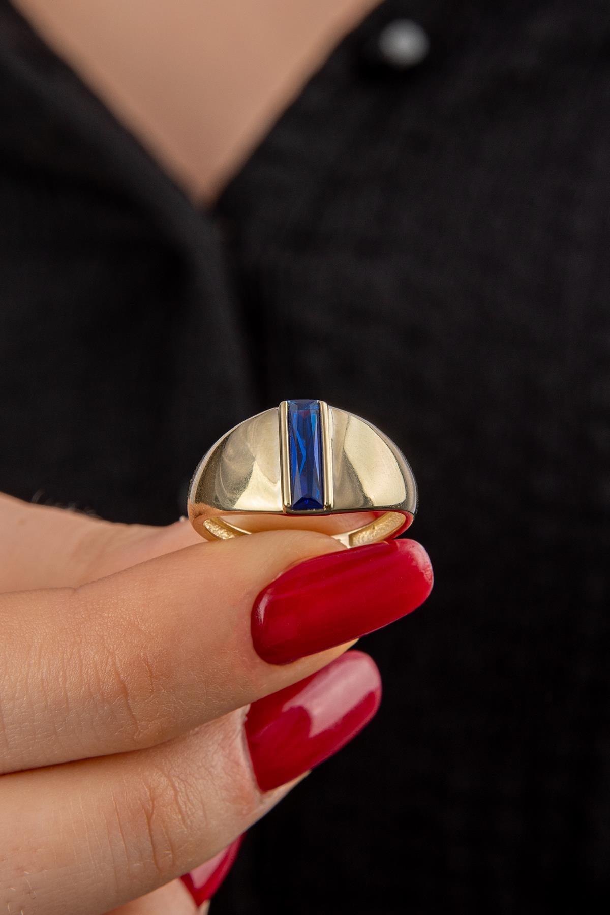 14K Gold Sapphire Bar Ring