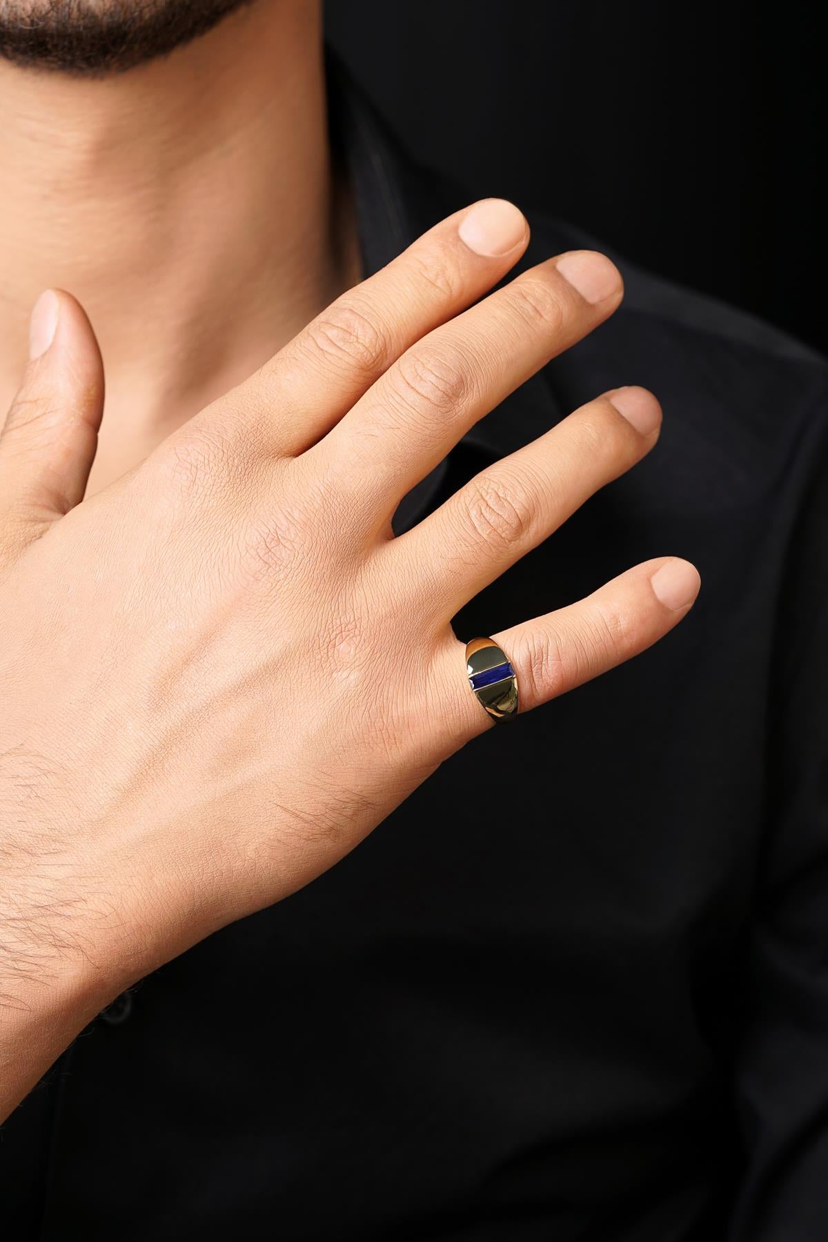 14K Solid Gold Sapphire Bar Ring