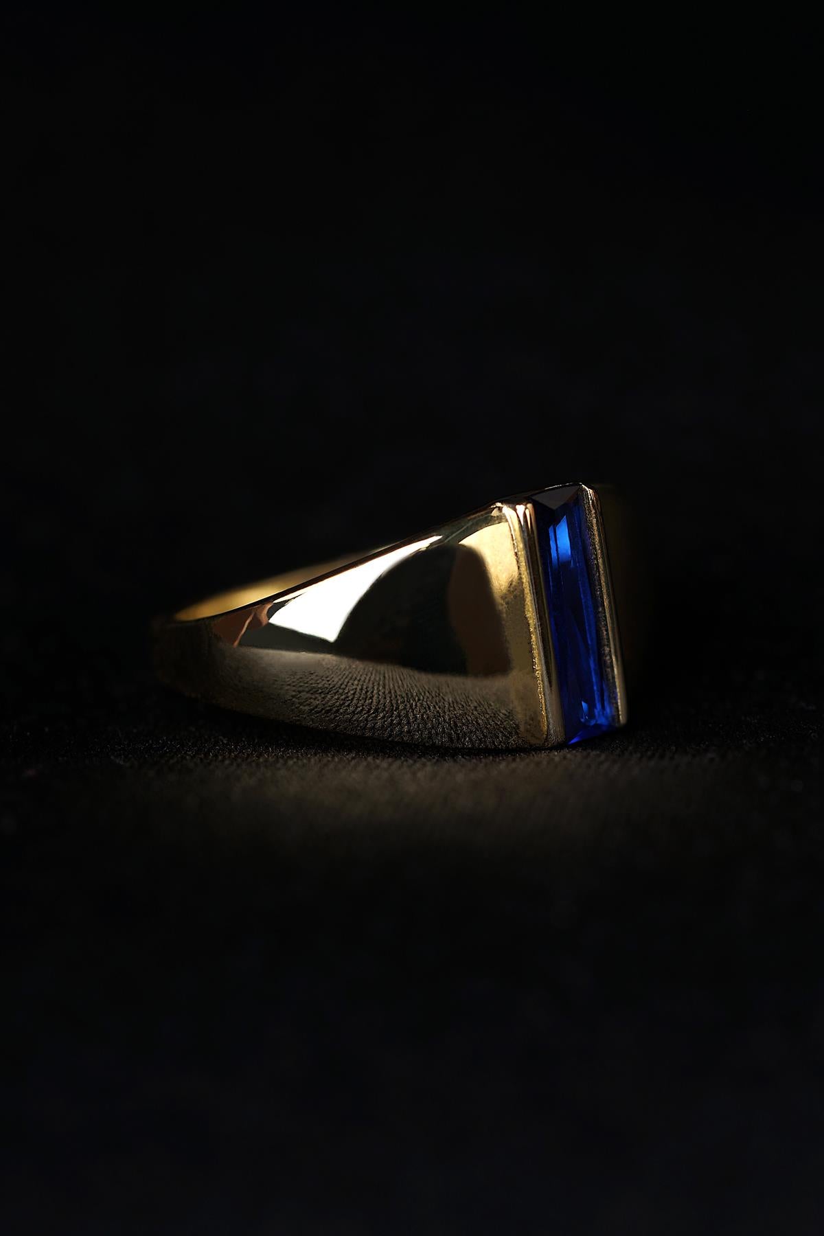 14K Solid Gold Sapphire Bar Ring