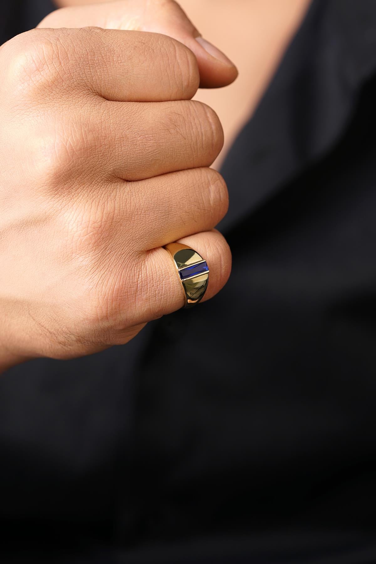 14K Gold Sapphire Bar Ring