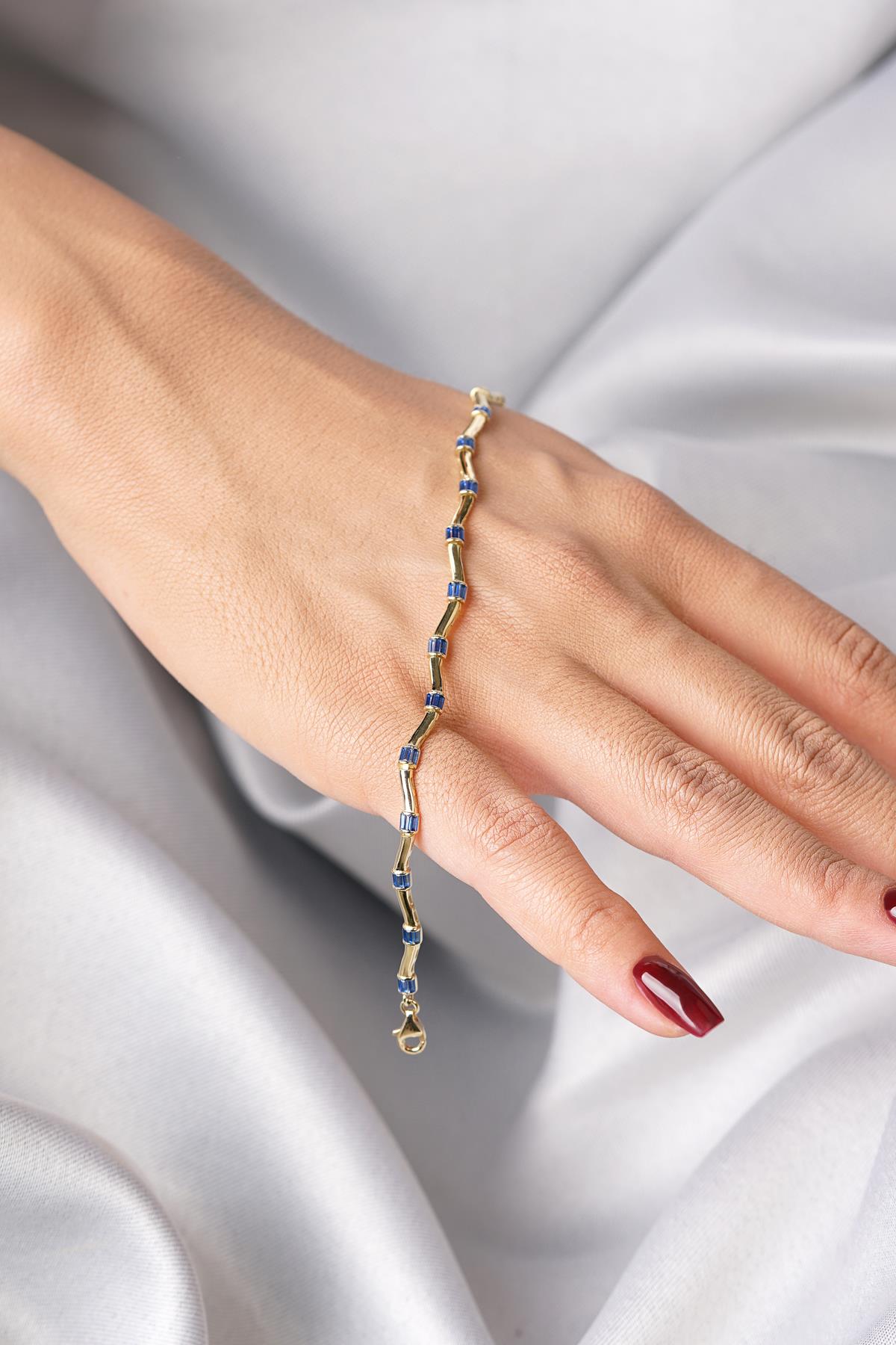14K Gold Sapphire Zigzag Geometric Bracelet