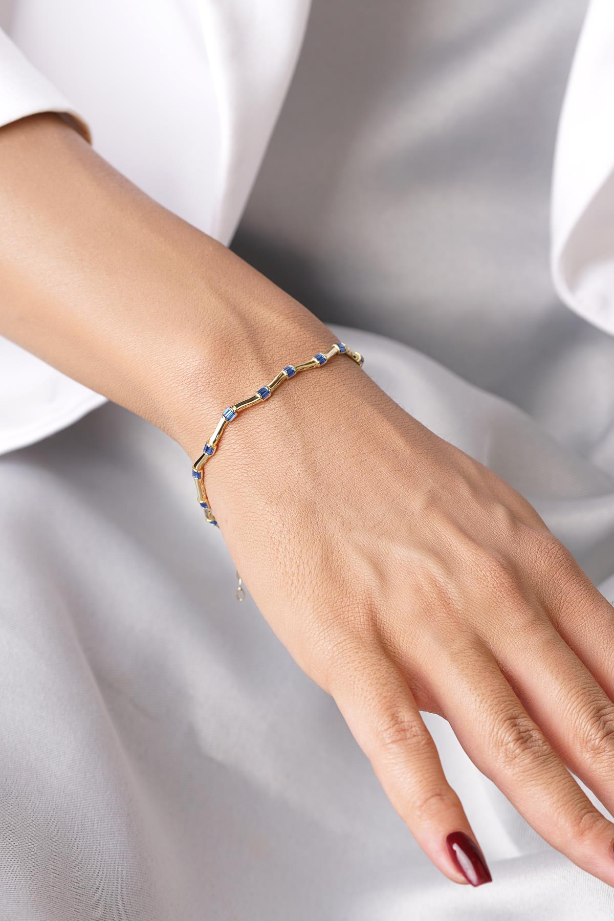 14K Gold Sapphire Zigzag Geometric Bracelet