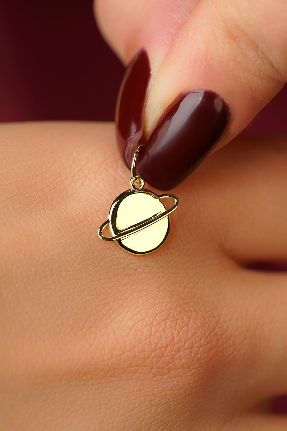 14K Solid Gold Saturn Pendant