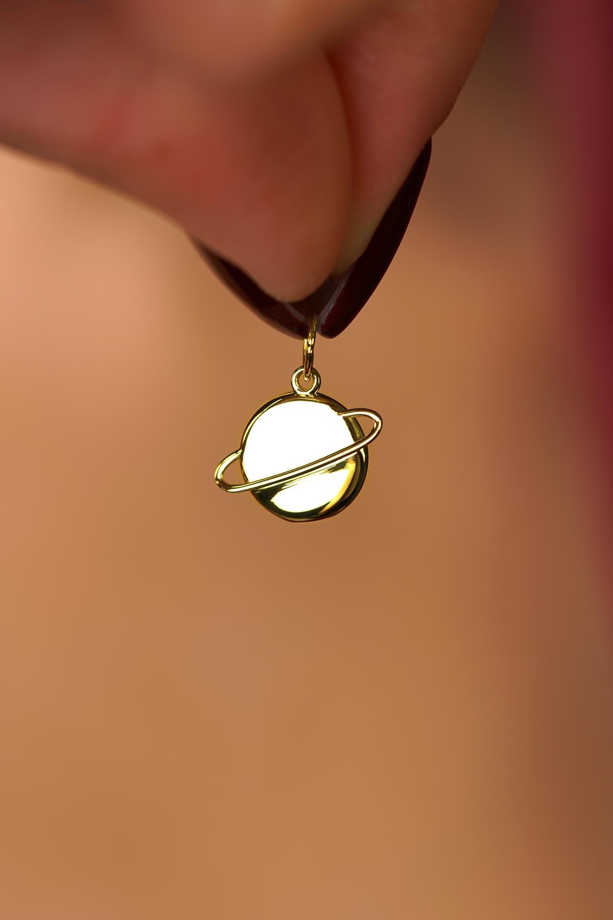 14K Solid Gold Saturn Pendant