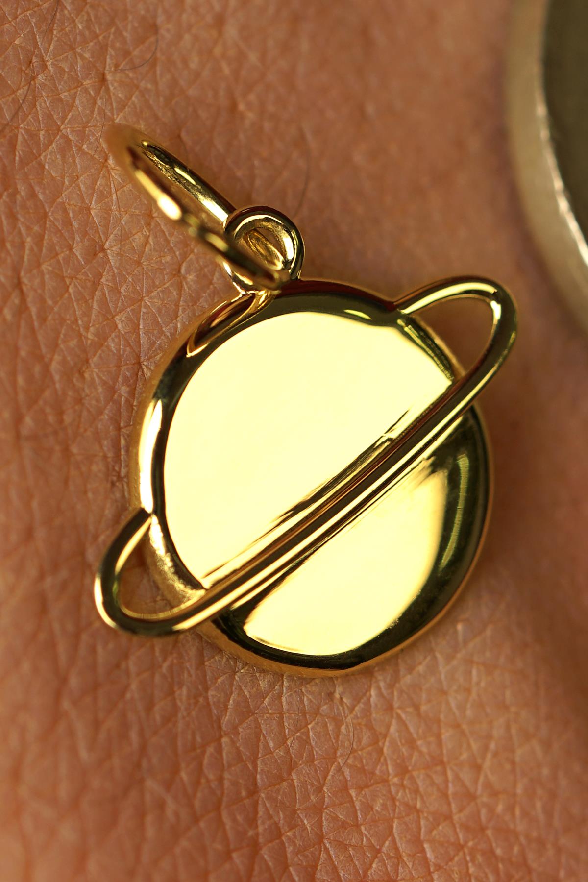 14K Solid Gold Saturn Pendant