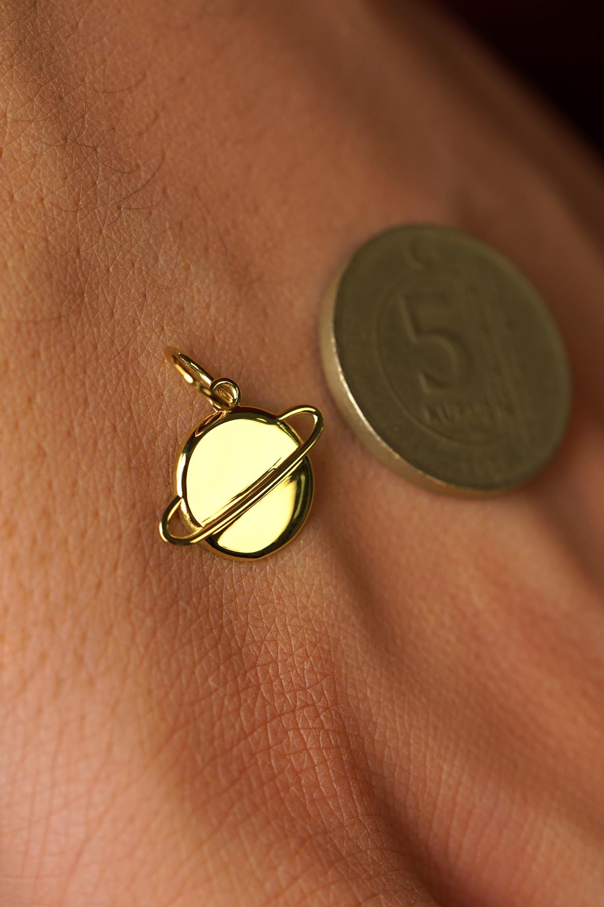 14K Solid Gold Saturn Pendant