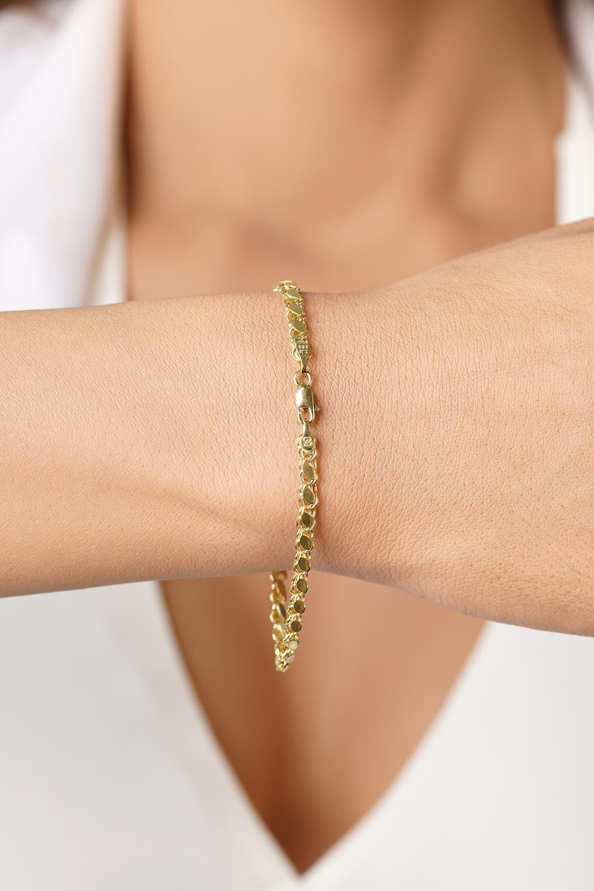 14K Gold Sequin Chain Bracelet 0.137 inch