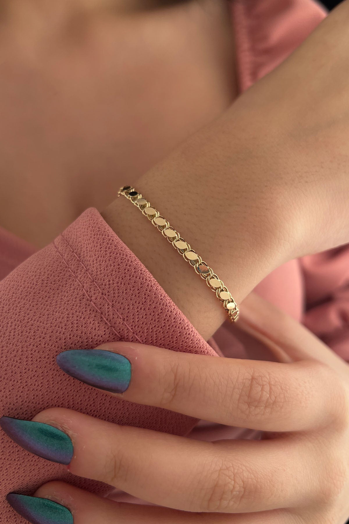 14K Gold Sequin Chain Bracelet 0.137 inch