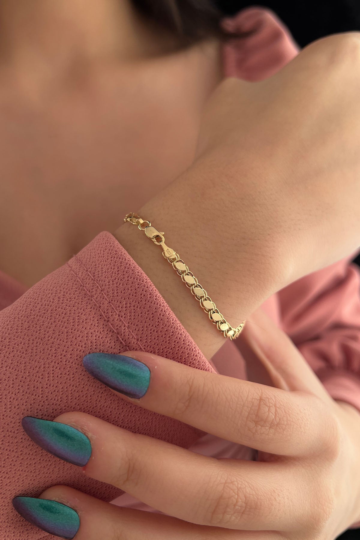 14K Gold Sequin Chain Bracelet 0.137 inch