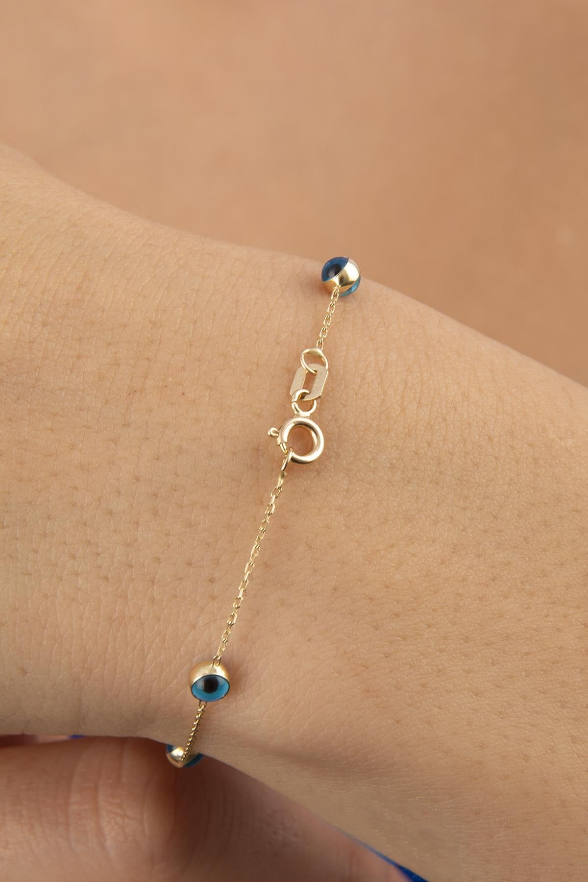 14K Gold Seven Evil Eye Bracelet