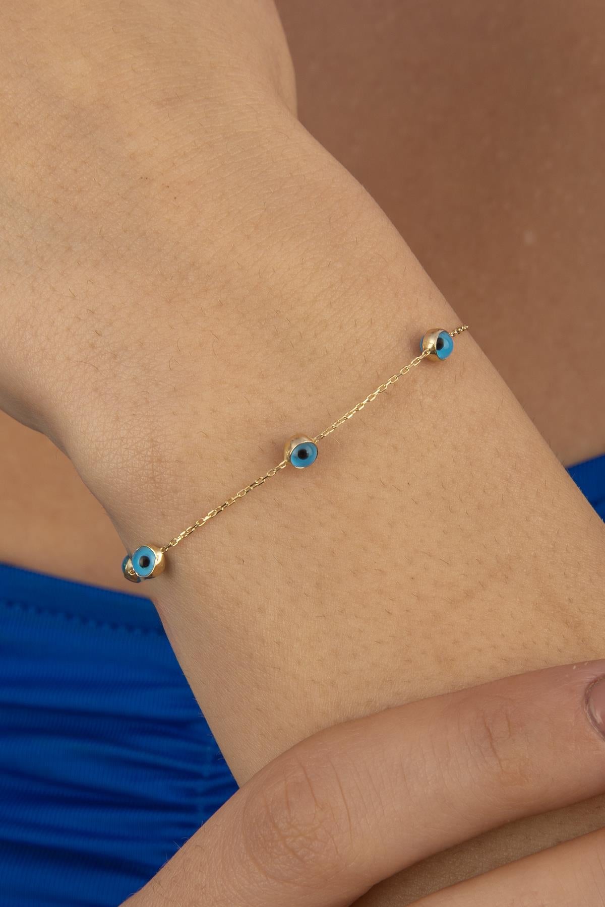 14K Gold Seven Evil Eye Bracelet