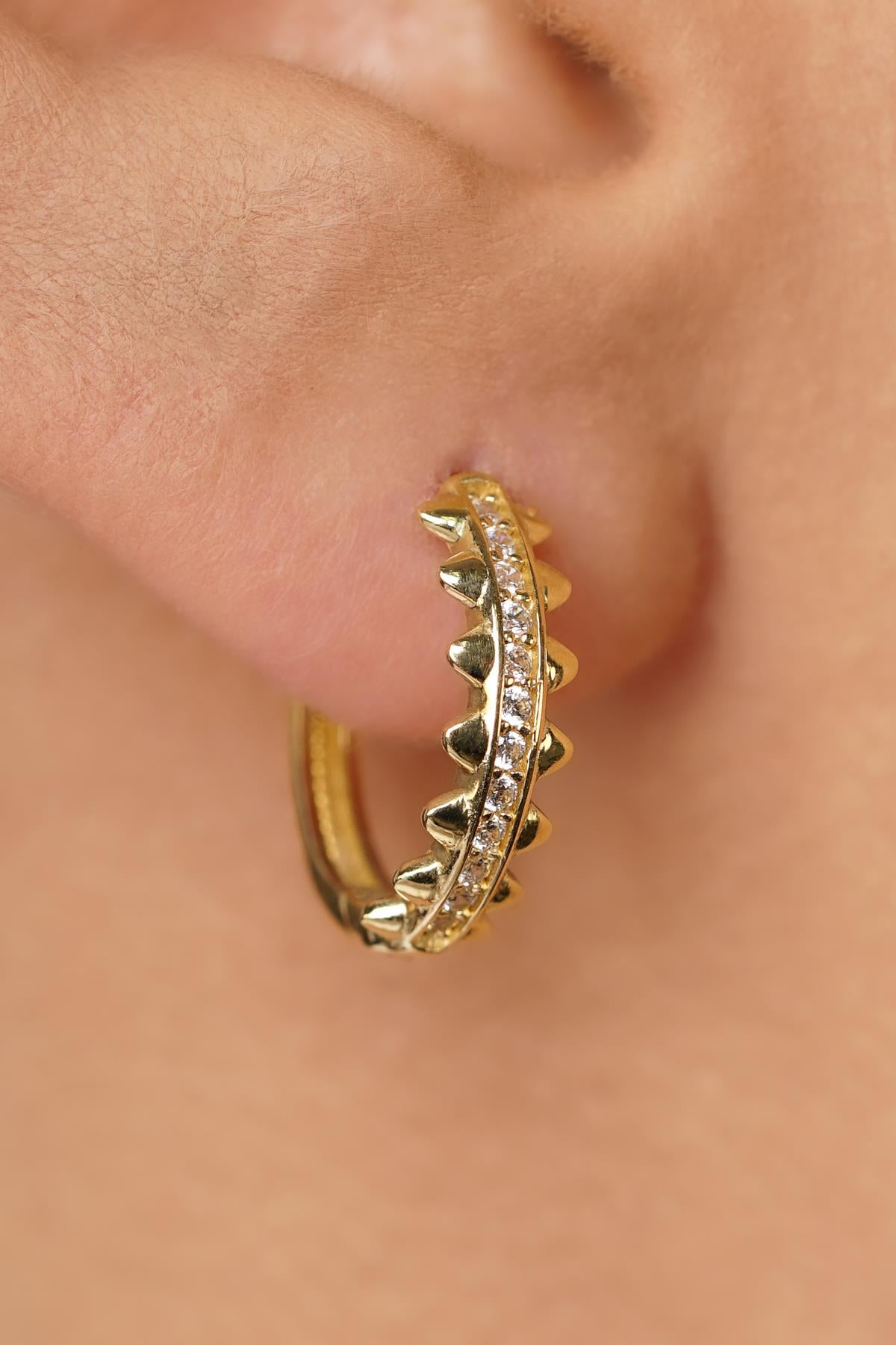 14K Gold Shimmering Pave Hoop Earrings