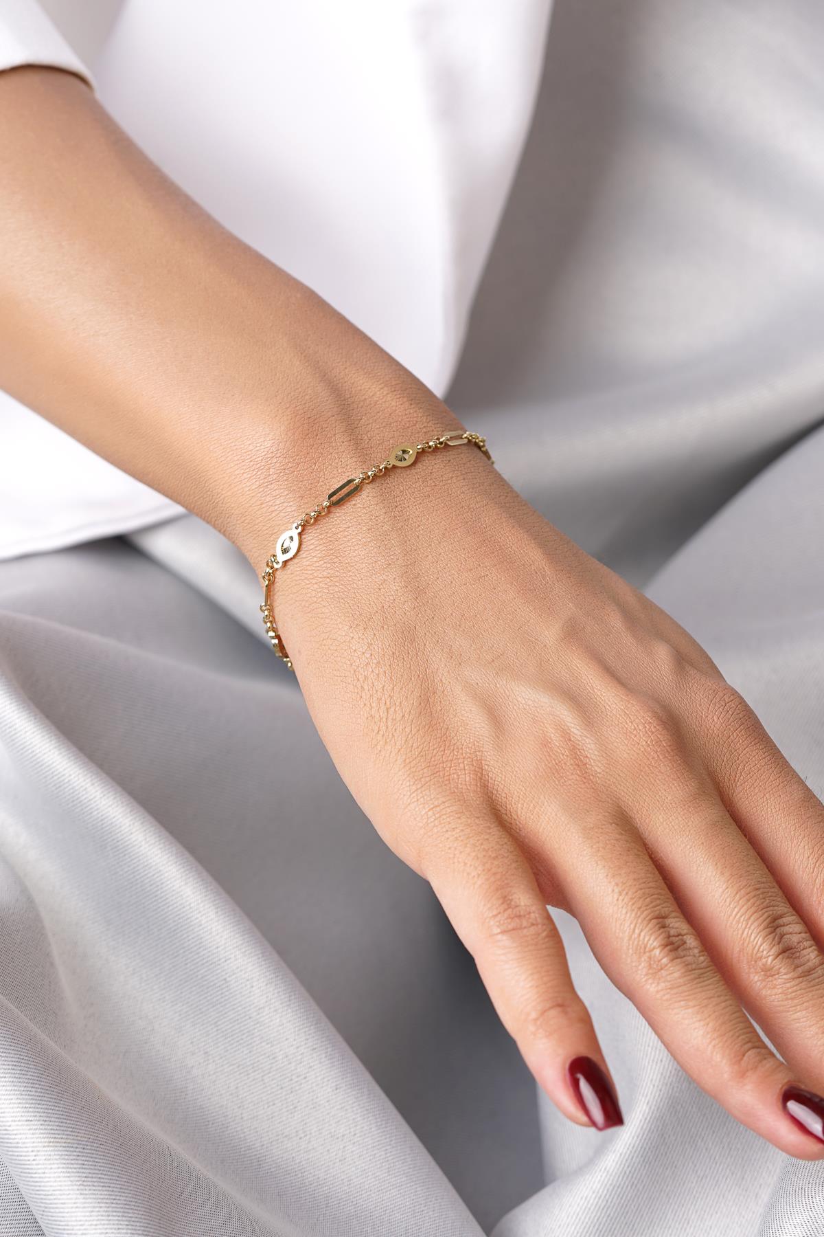 14K Gold Shimmering Rounded Link Bracelet