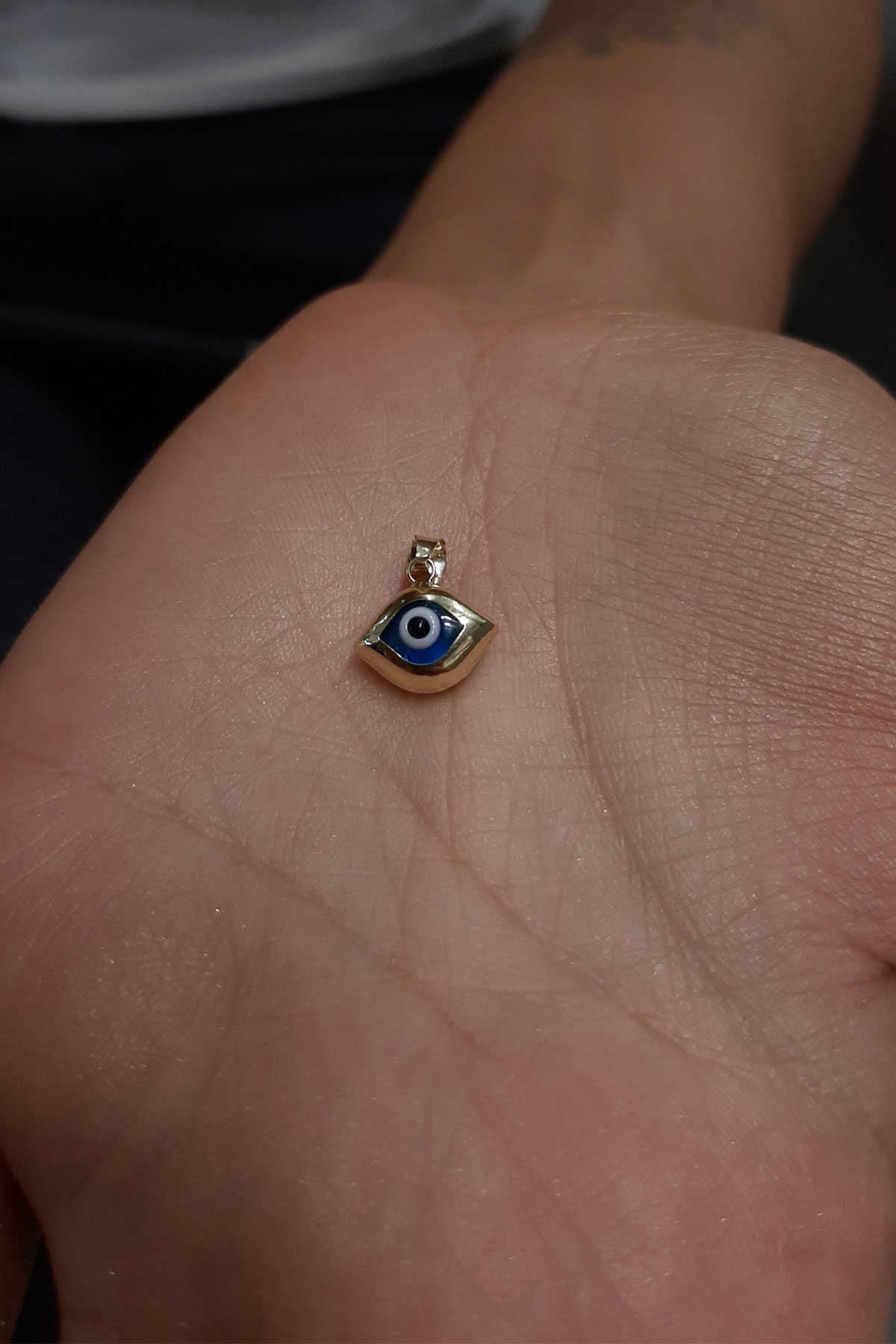 14K Gold Slanting Evil Eye Shape Charm