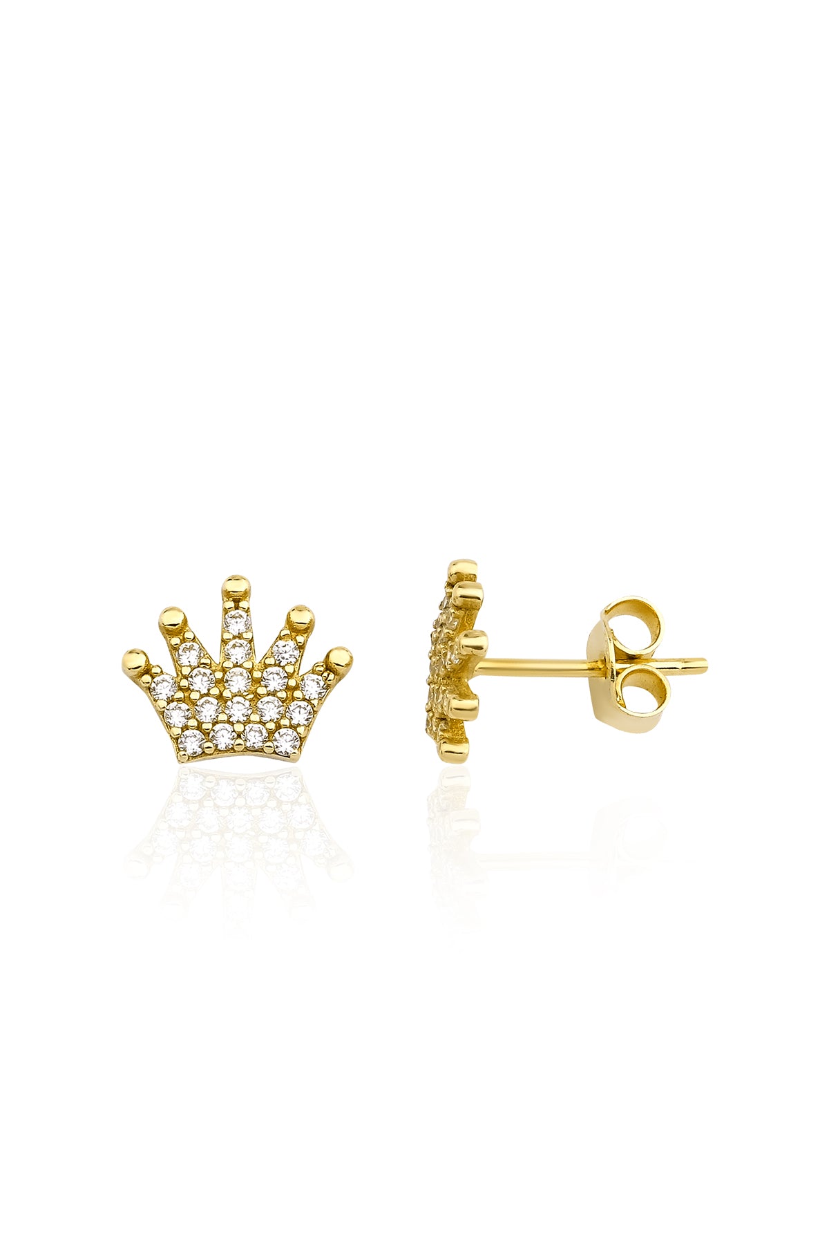 14K Gold Small Crown Stud Earrings